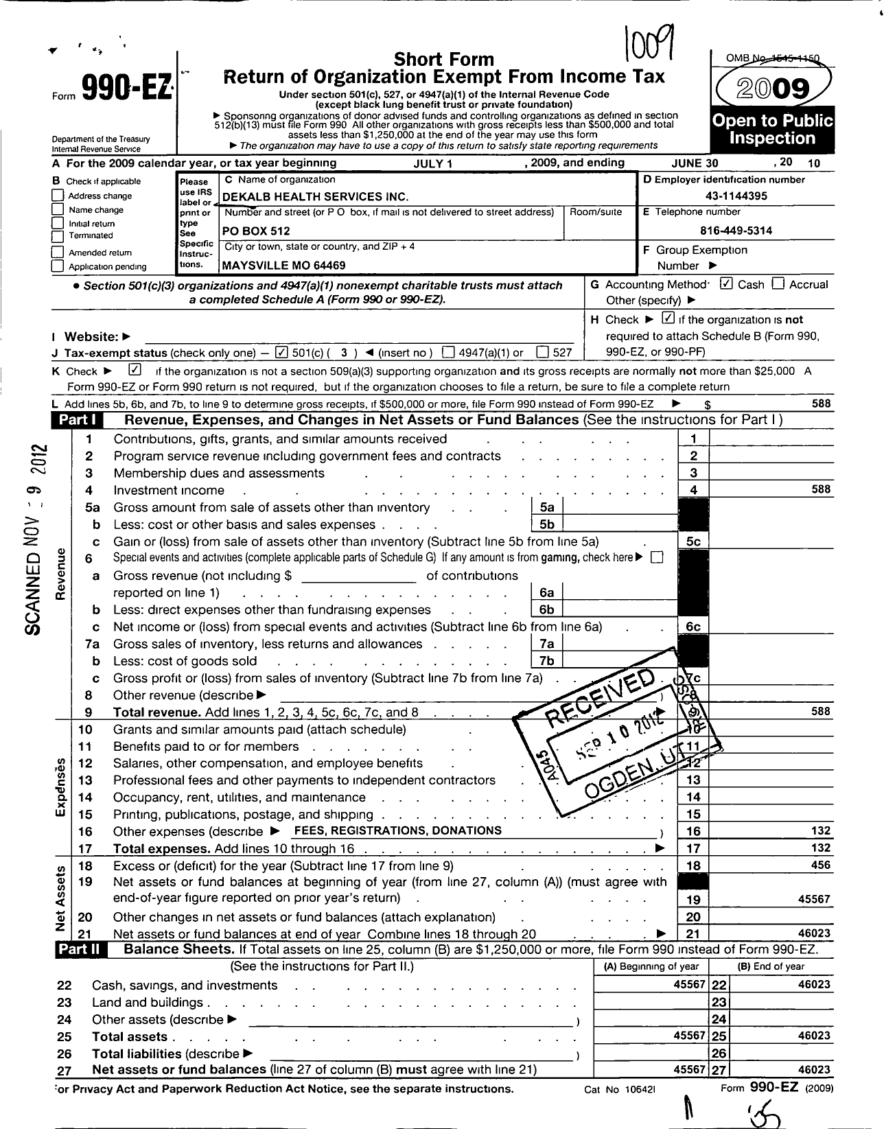 Image of first page of 2009 Form 990EZ for Dekalb Health Services