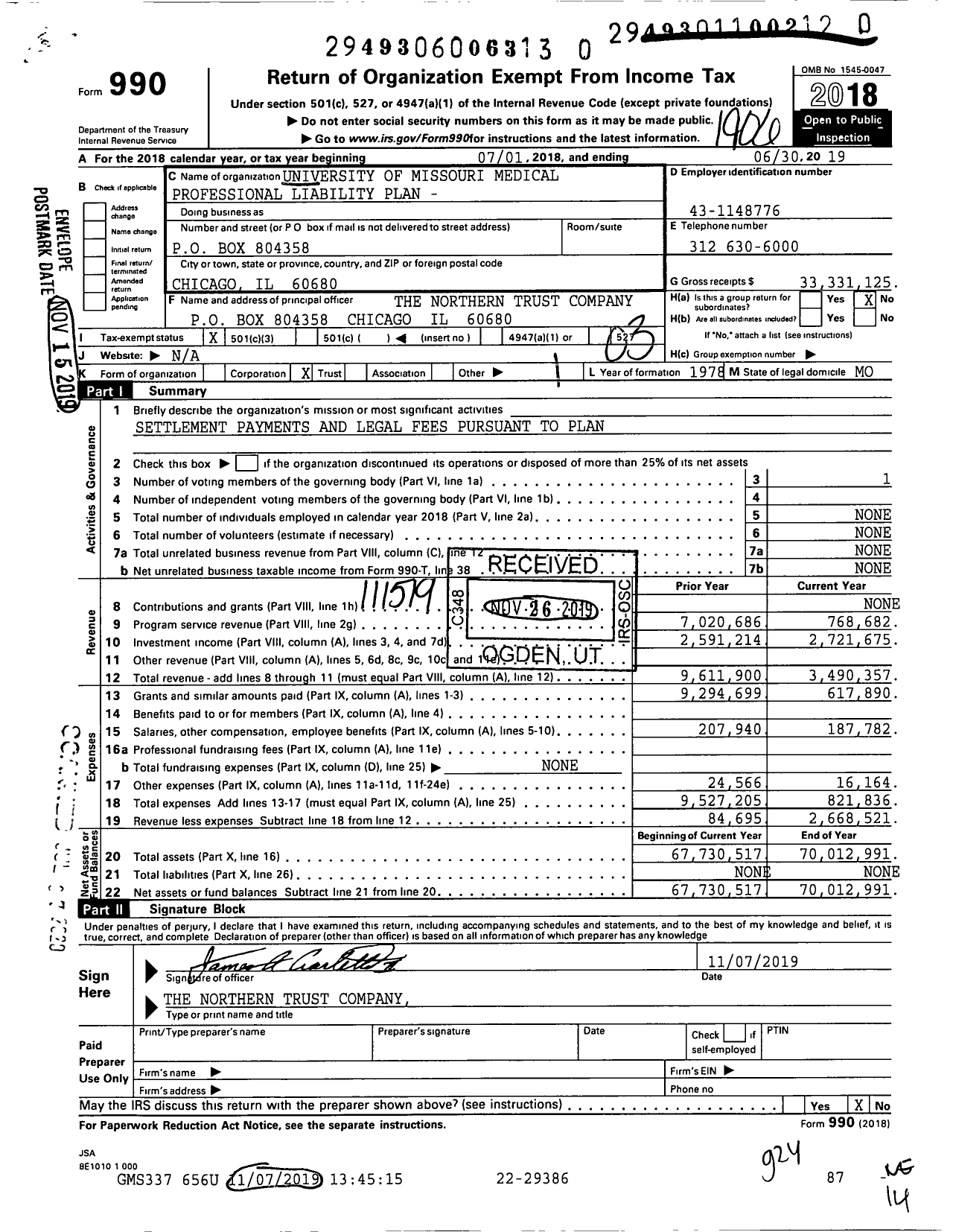 Image of first page of 2018 Form 990 for University of Missouri Medical