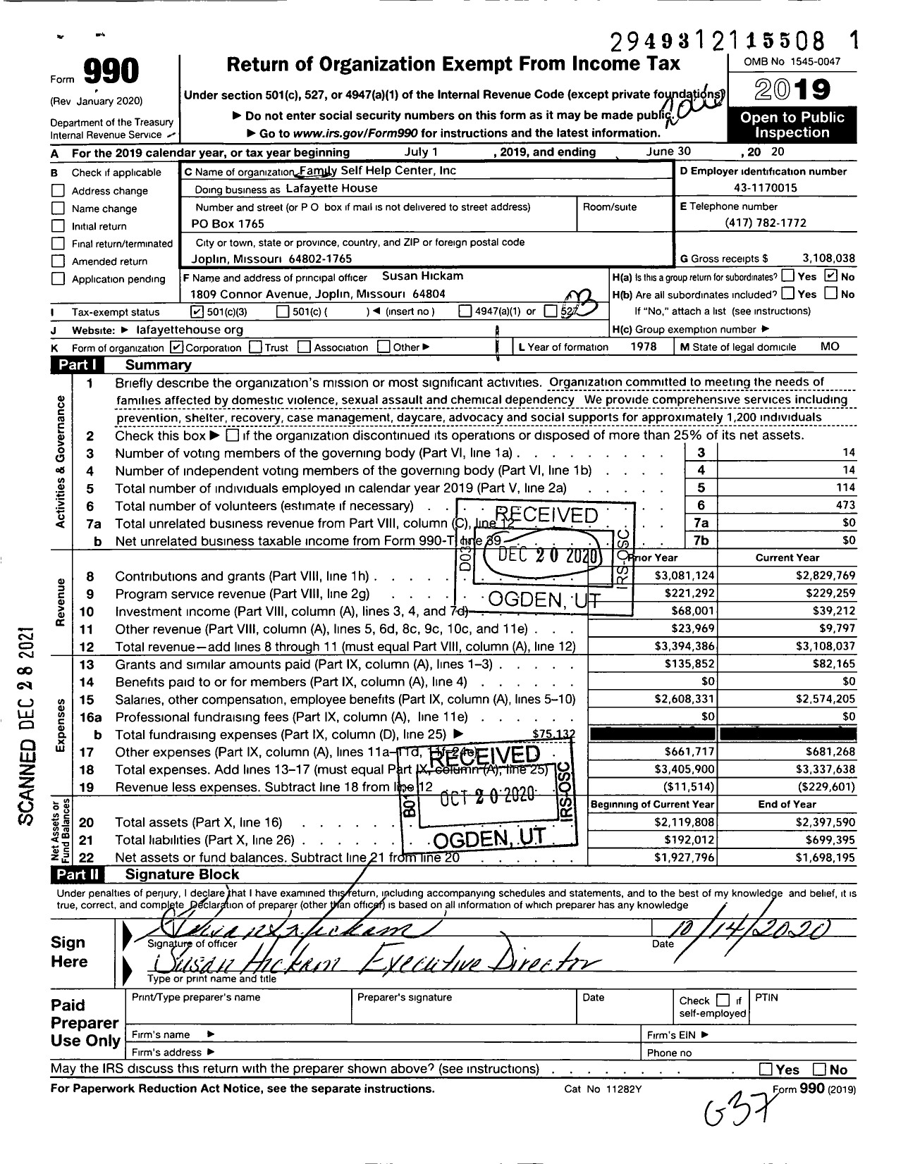 Image of first page of 2019 Form 990 for Lafayette House