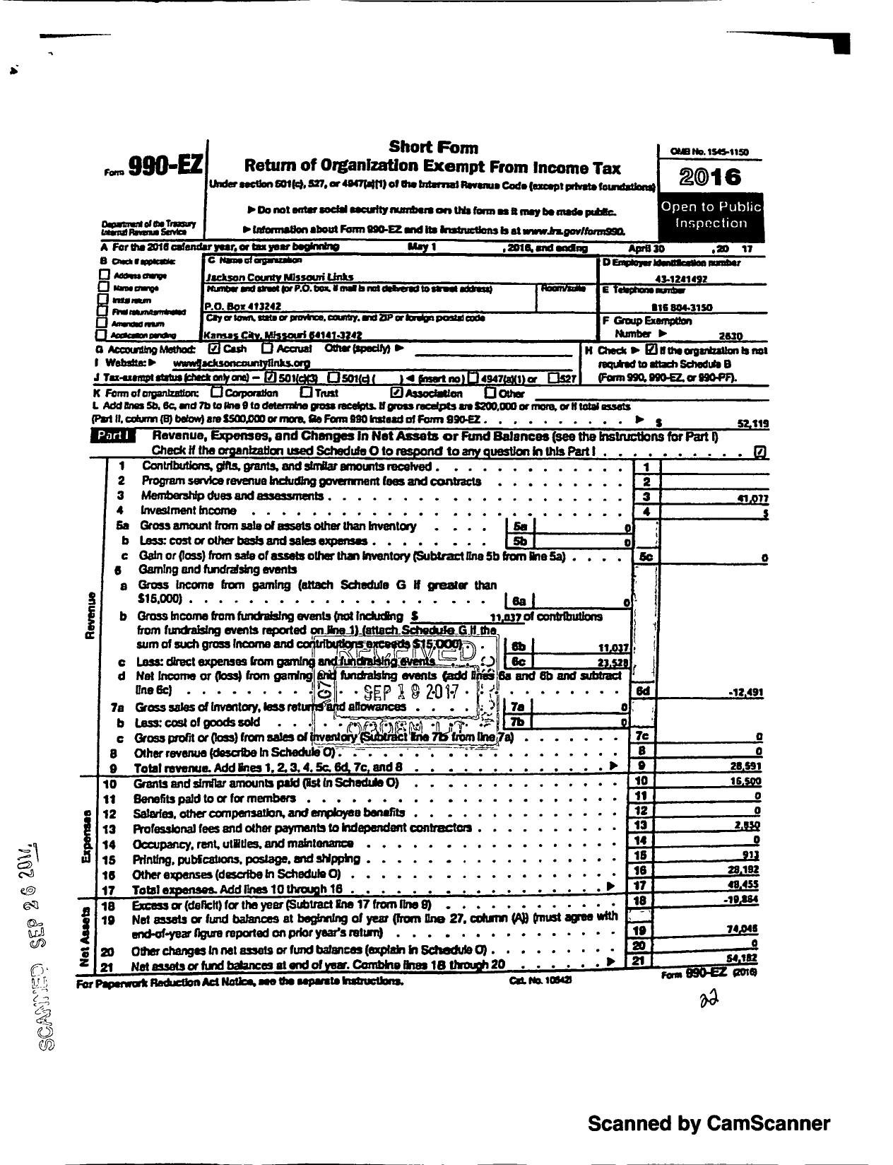 Image of first page of 2016 Form 990EZ for Jackson County