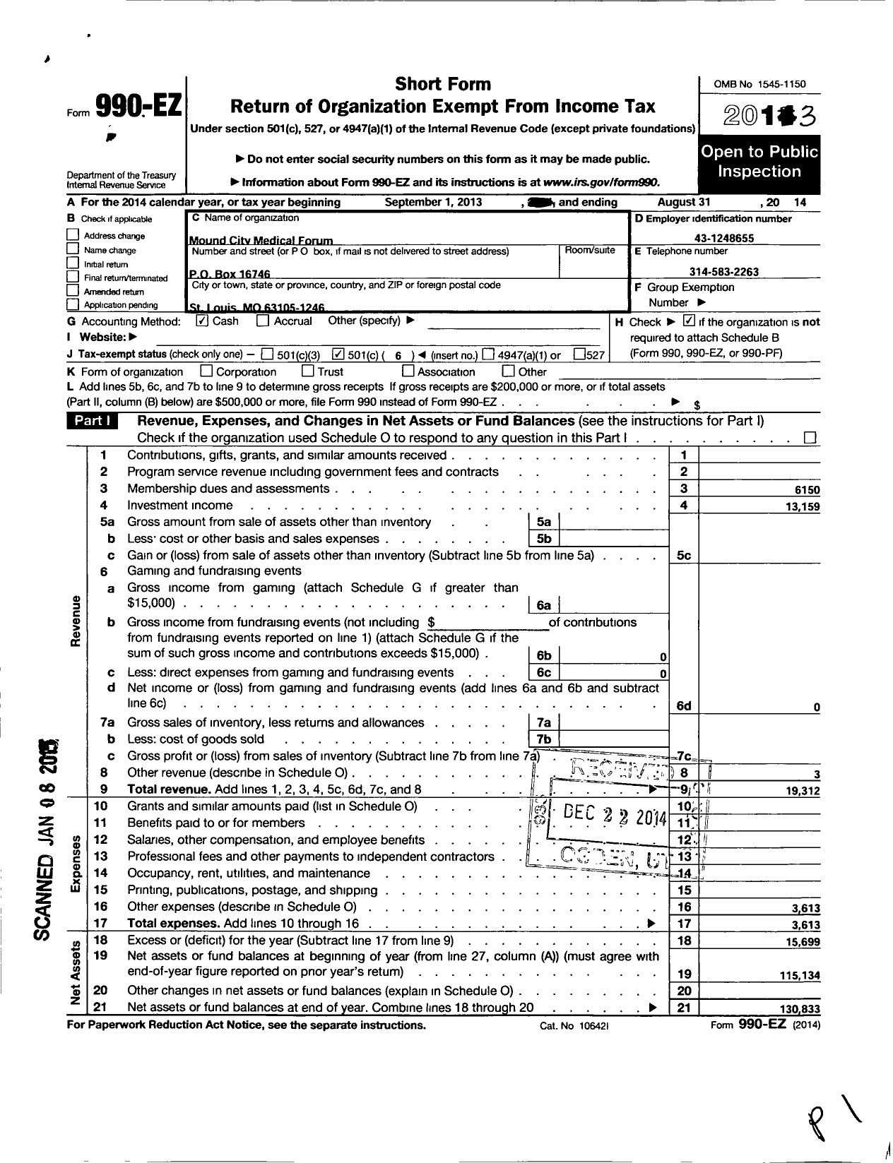 Image of first page of 2013 Form 990EO for Mound City Medical Forum