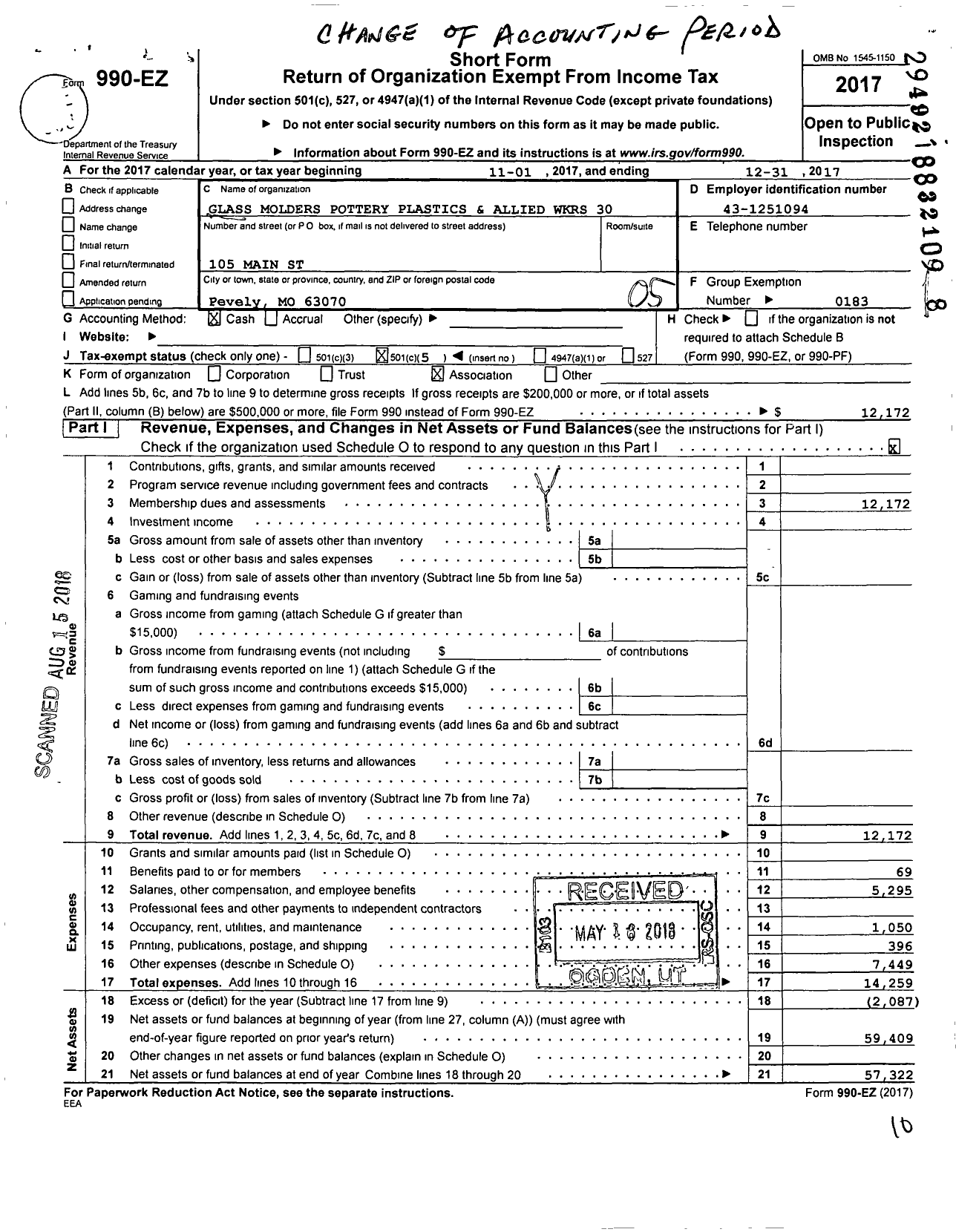 Image of first page of 2017 Form 990EO for United Steelworkers - 00030M Local