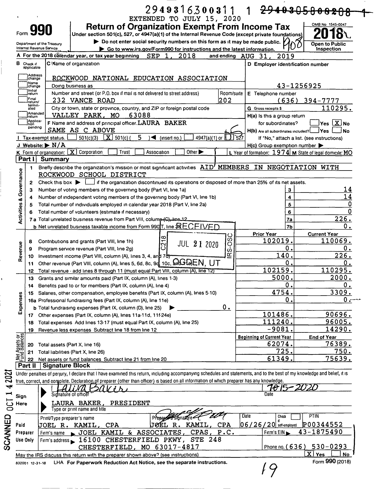 Image of first page of 2018 Form 990O for Rockwood National Education Association