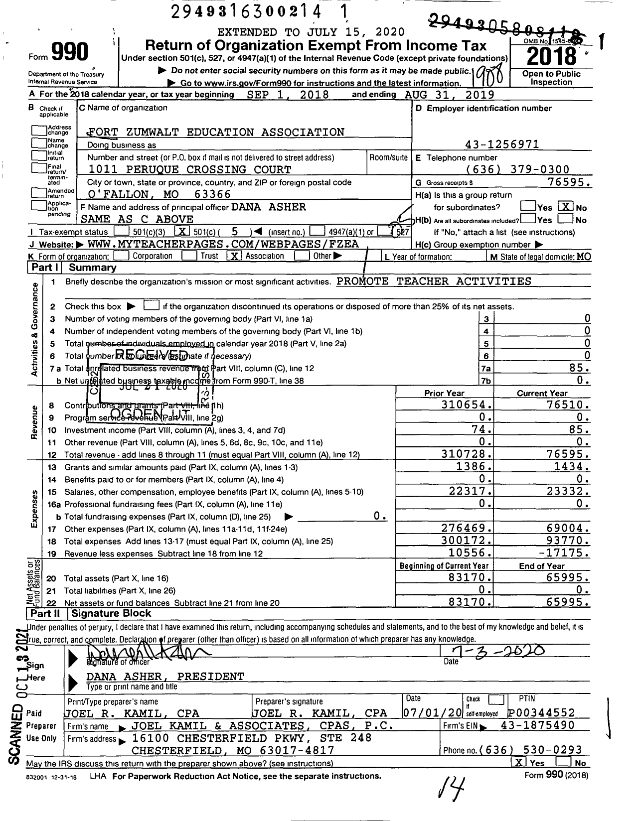 Image of first page of 2018 Form 990O for Fort Zumwalt Education Association