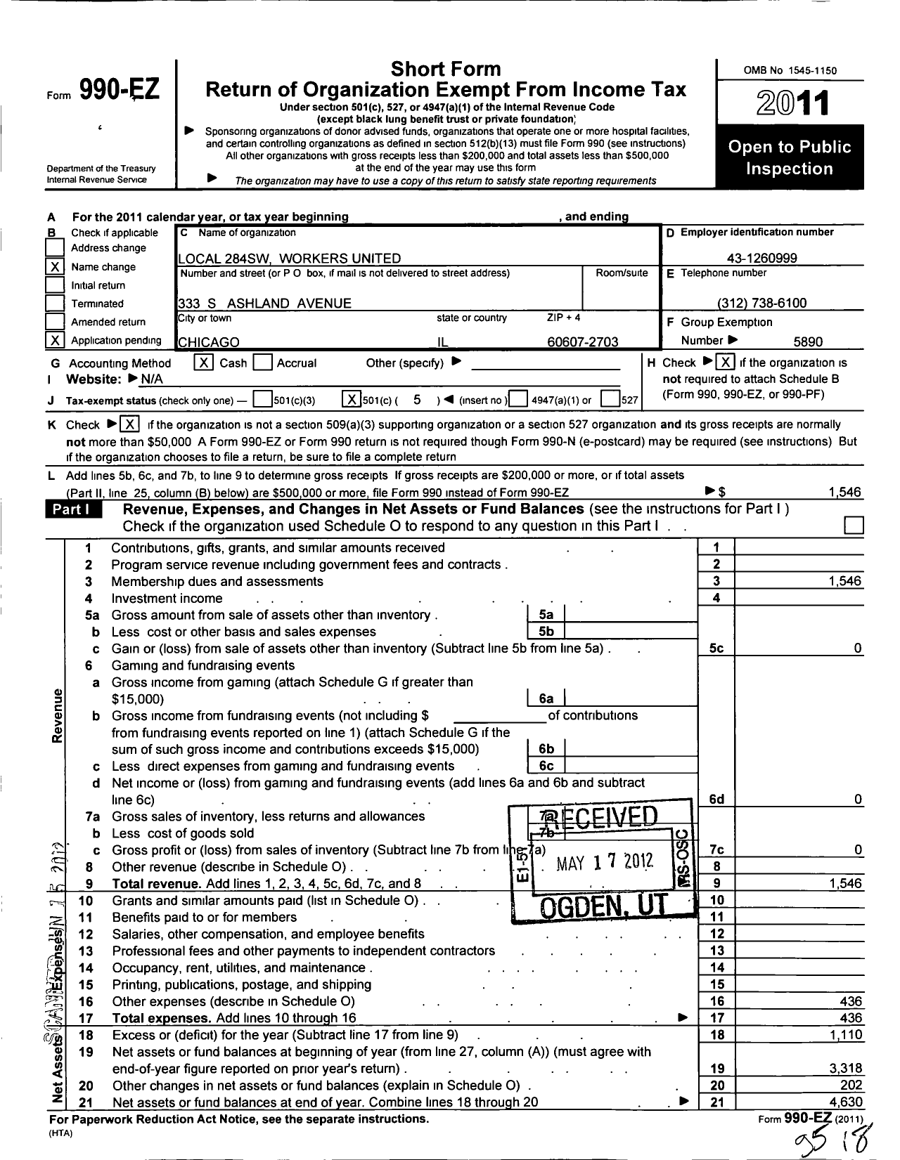 Image of first page of 2011 Form 990EO for Workers United - 284sw Local