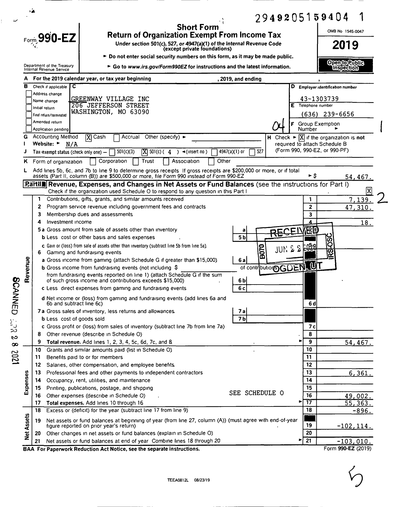 Image of first page of 2019 Form 990EO for Greenway Village