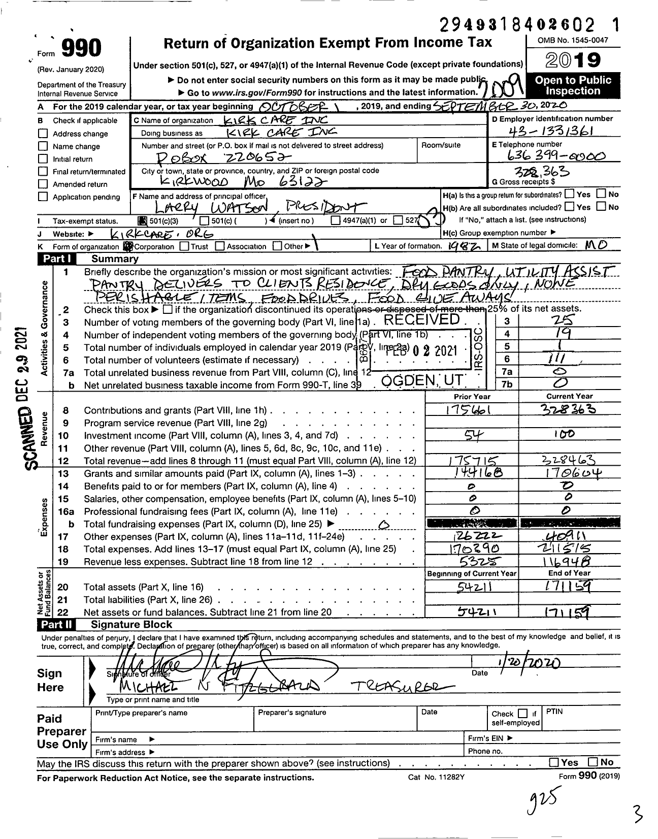 Image of first page of 2019 Form 990 for Kirk Care