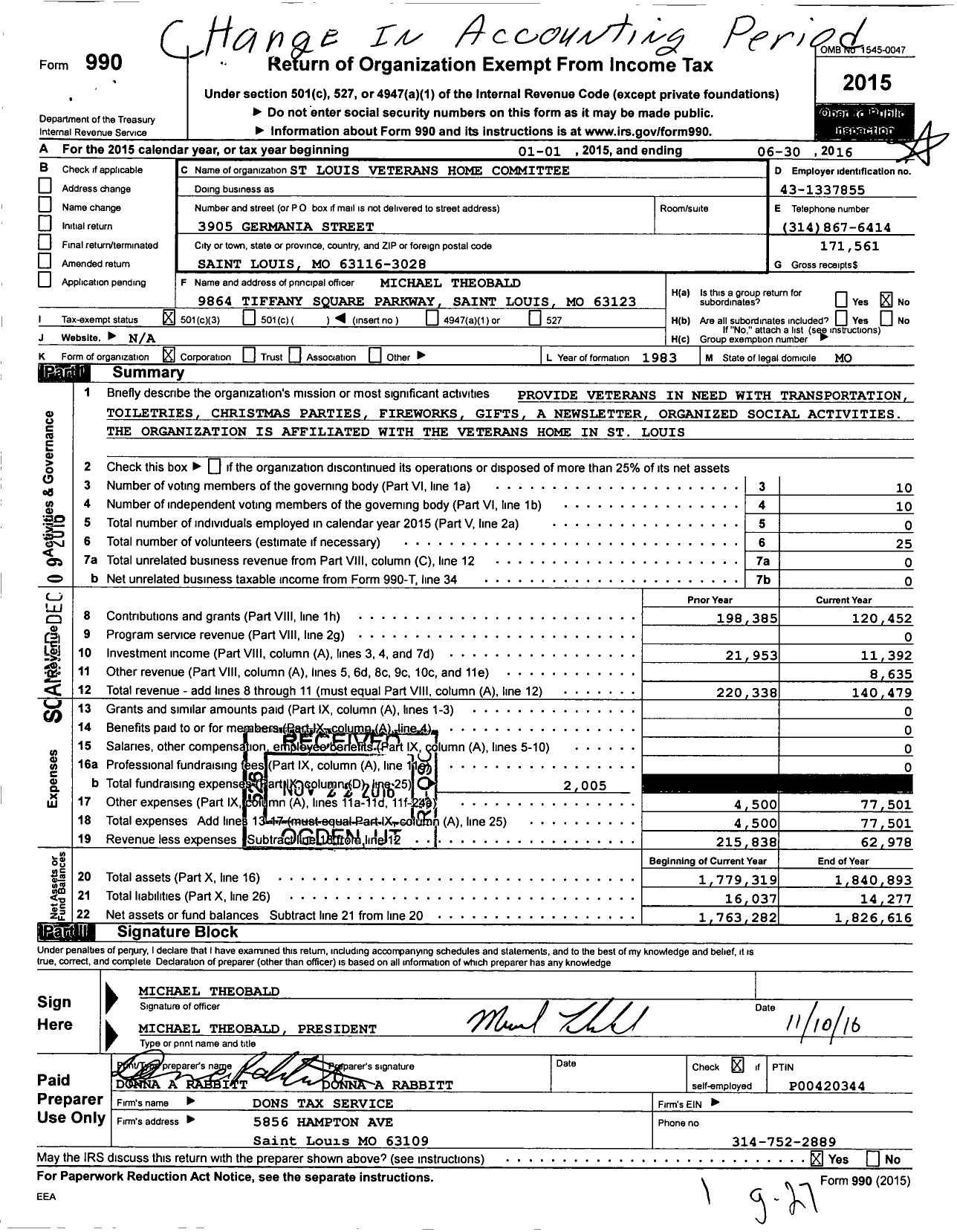 Image of first page of 2015 Form 990 for St Louis Veterans Home Committee