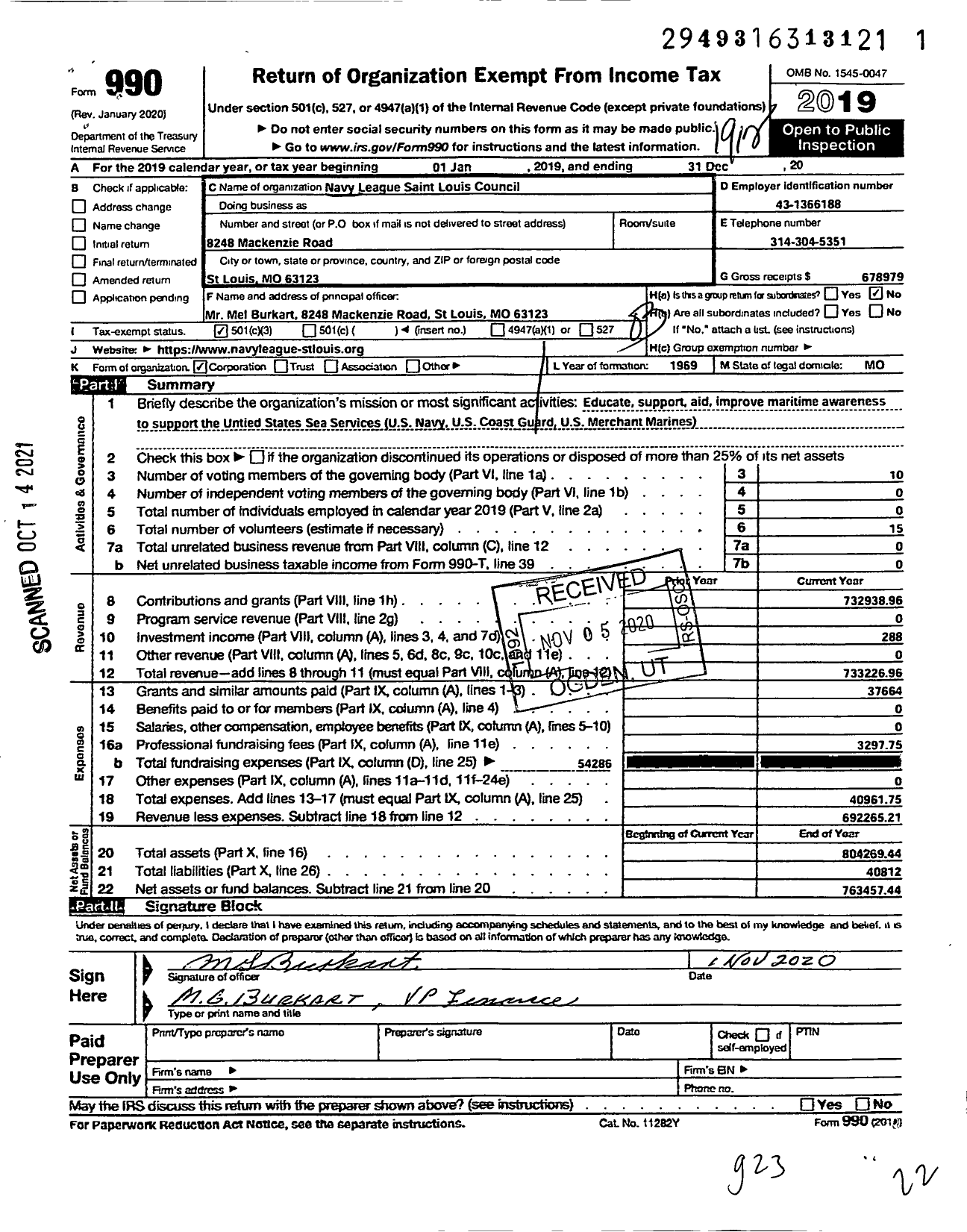 Image of first page of 2019 Form 990 for Navy League of the United States St Louis Council