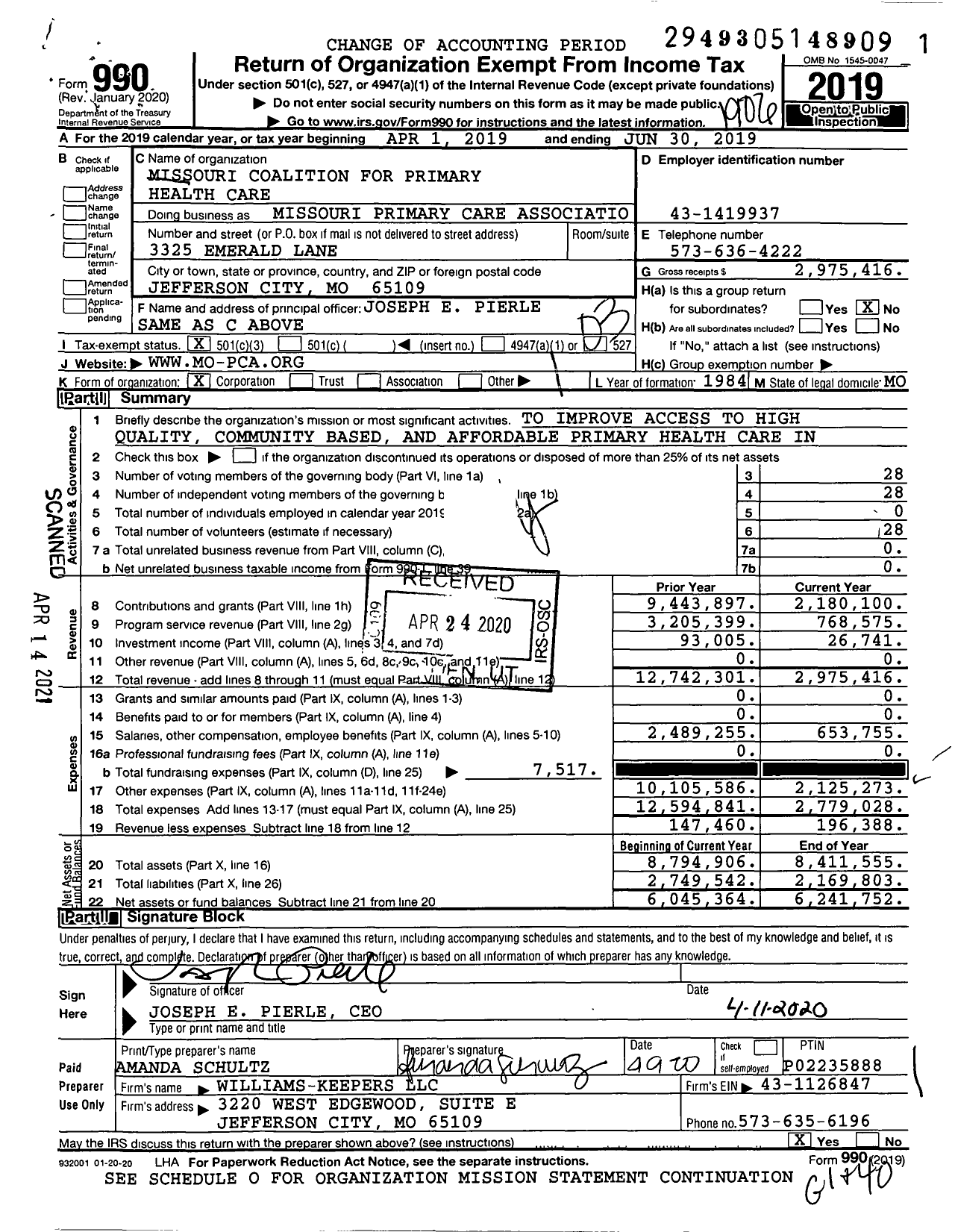 Image of first page of 2018 Form 990 for Missouri Primary Care Association (MPCA)