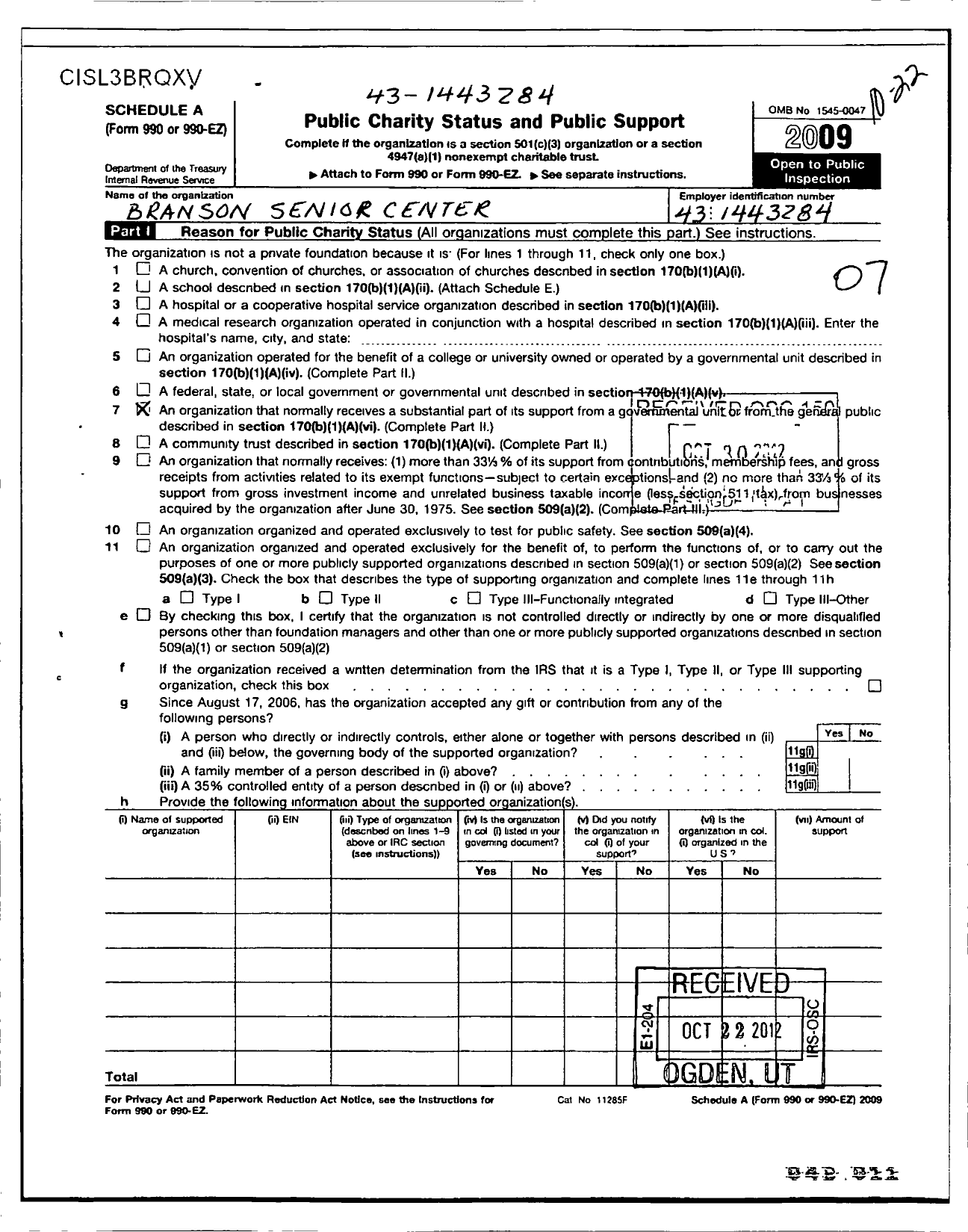 Image of first page of 2009 Form 990ER for Branson Senior Center