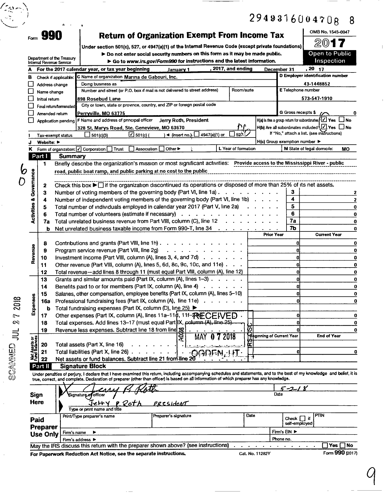 Image of first page of 2017 Form 990O for Marina de Gabouri