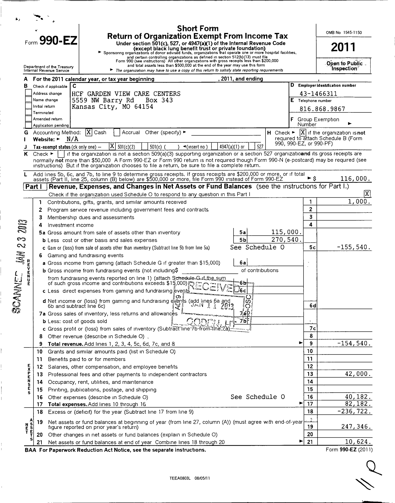 Image of first page of 2011 Form 990EZ for Health Care Facilitators