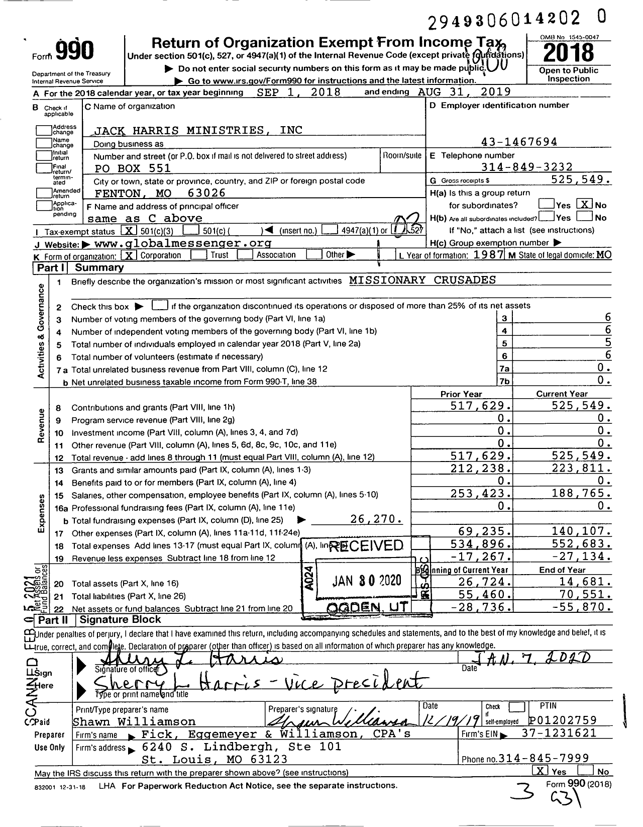 Image of first page of 2018 Form 990 for Jack Harris Ministries