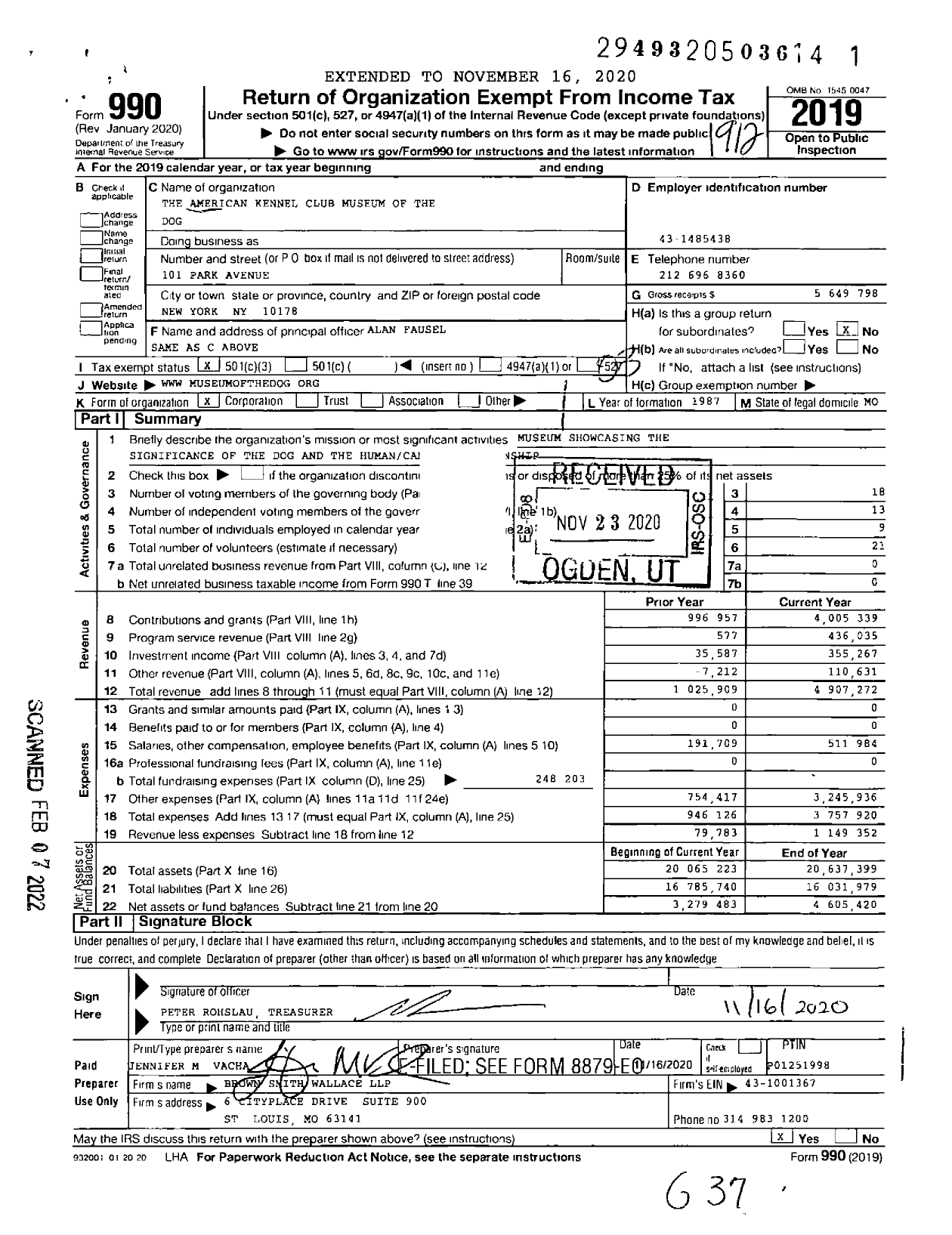 Image of first page of 2019 Form 990 for The American Kennel Club Museum of the Dog