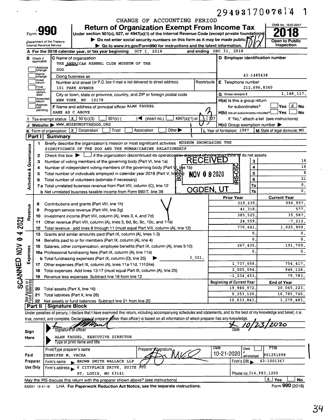 Image of first page of 2018 Form 990 for The American Kennel Club Museum of the Dog