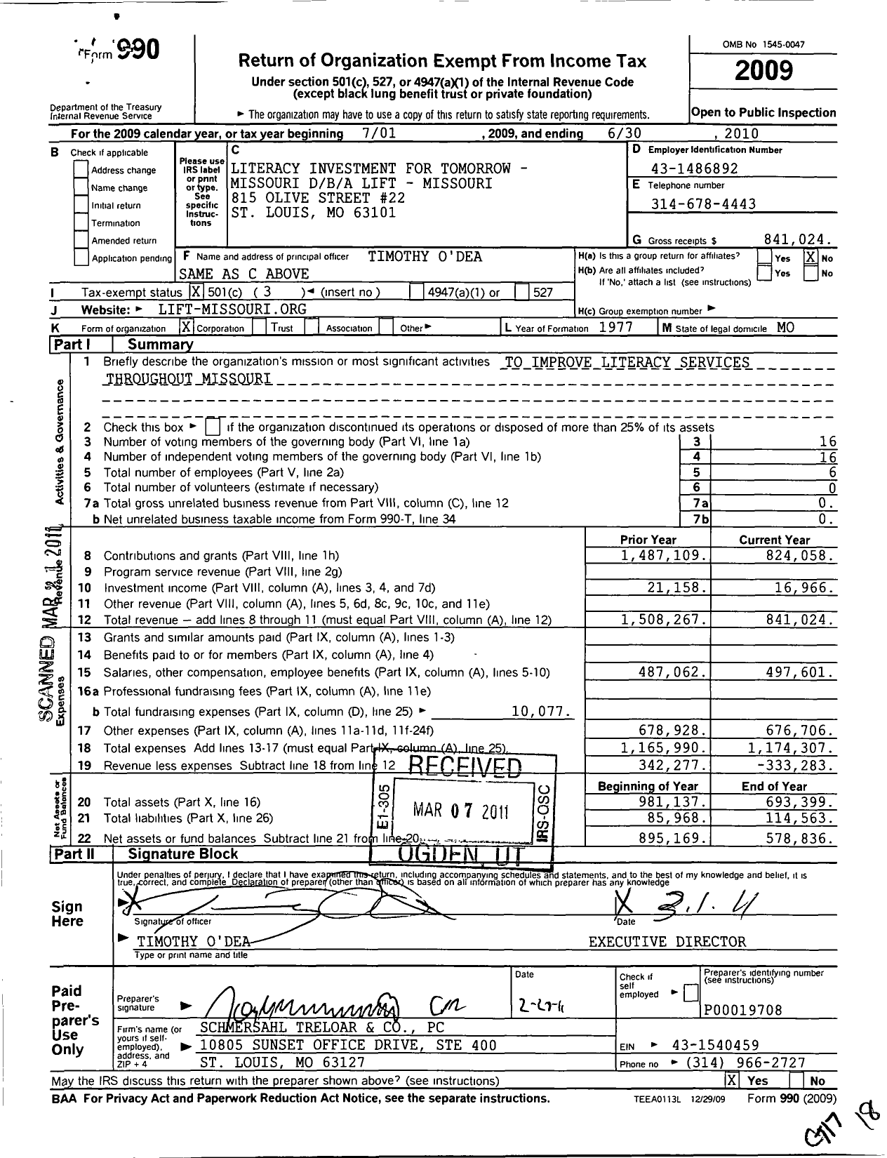 Image of first page of 2009 Form 990 for Lift Missouri