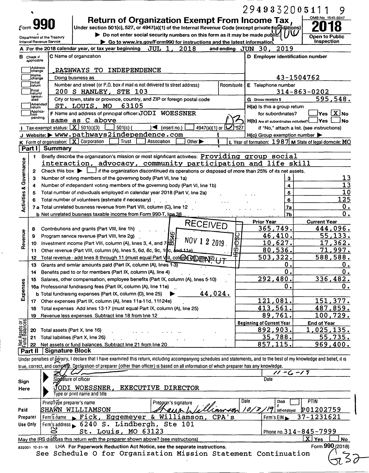 Image of first page of 2018 Form 990 for Pathways To Independence
