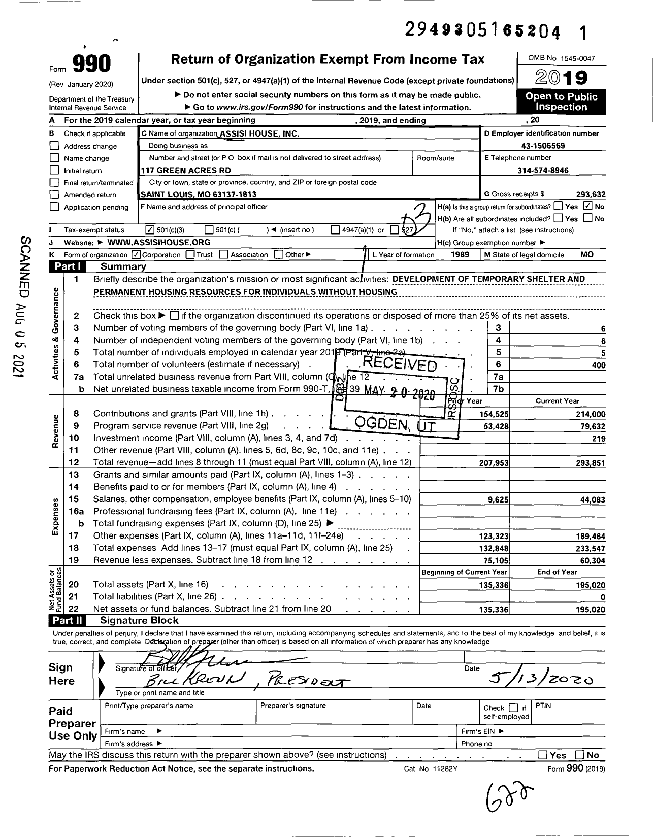 Image of first page of 2019 Form 990 for Assisi House