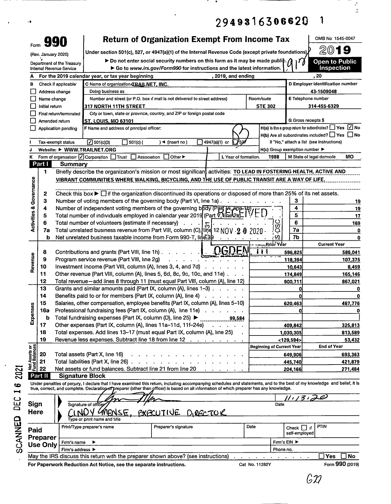 Image of first page of 2019 Form 990 for Trailnet