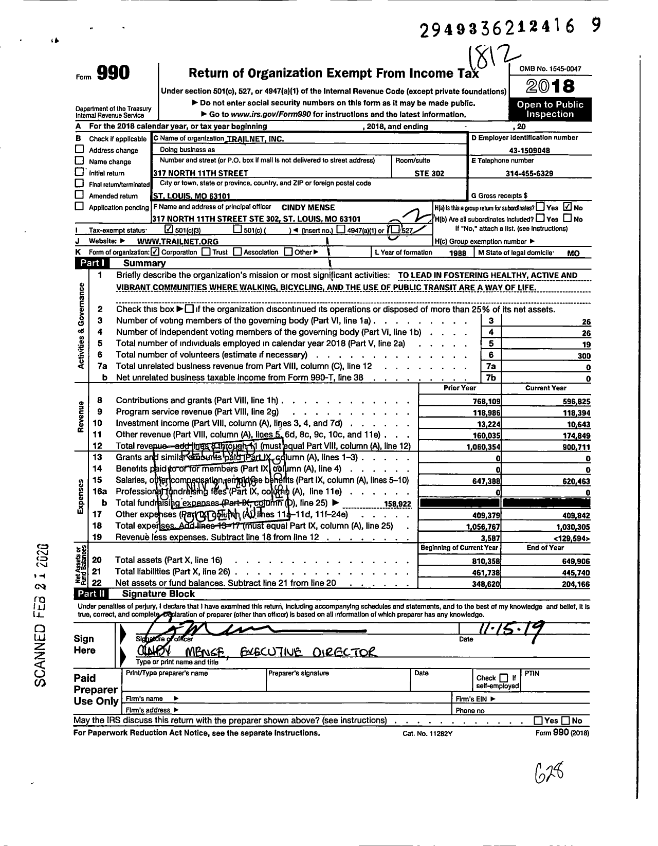 Image of first page of 2018 Form 990 for Trailnet