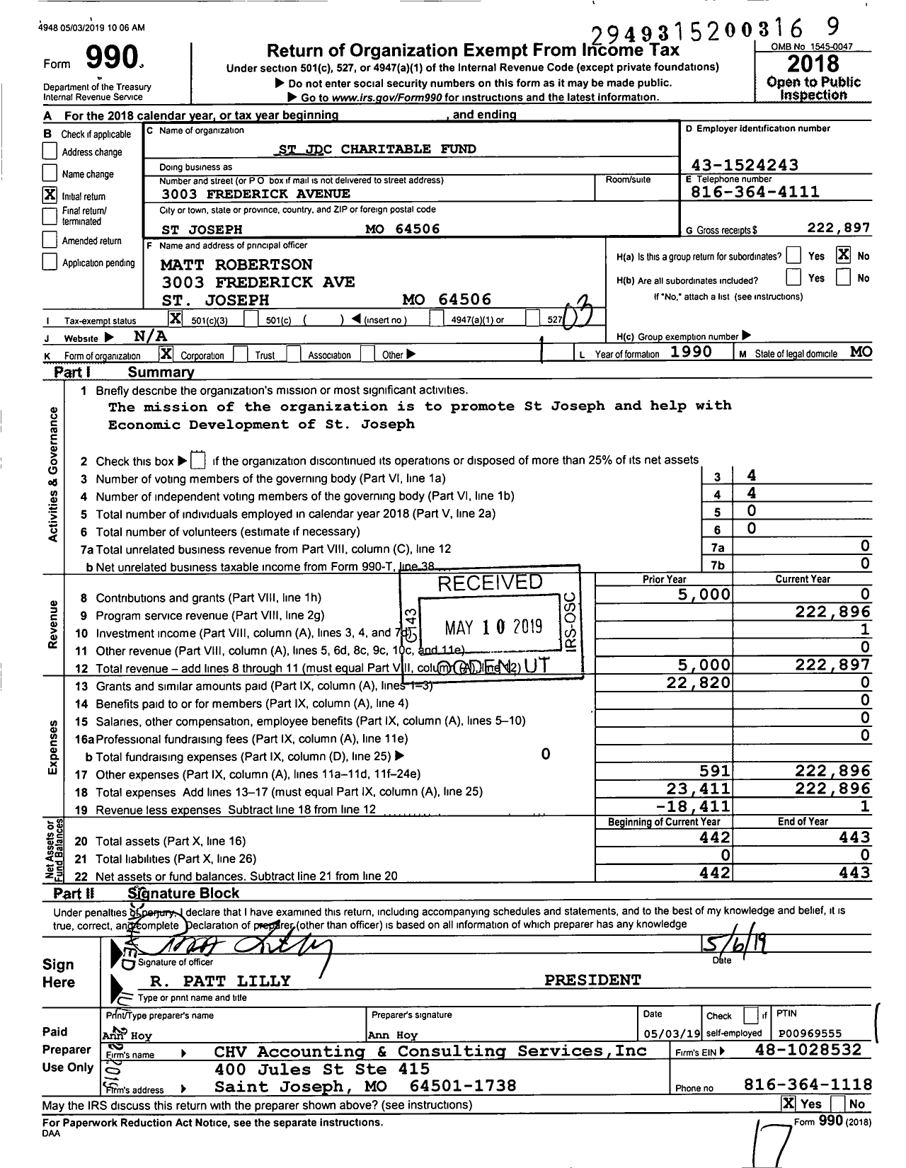 Image of first page of 2018 Form 990 for St JDC Charitable Fund