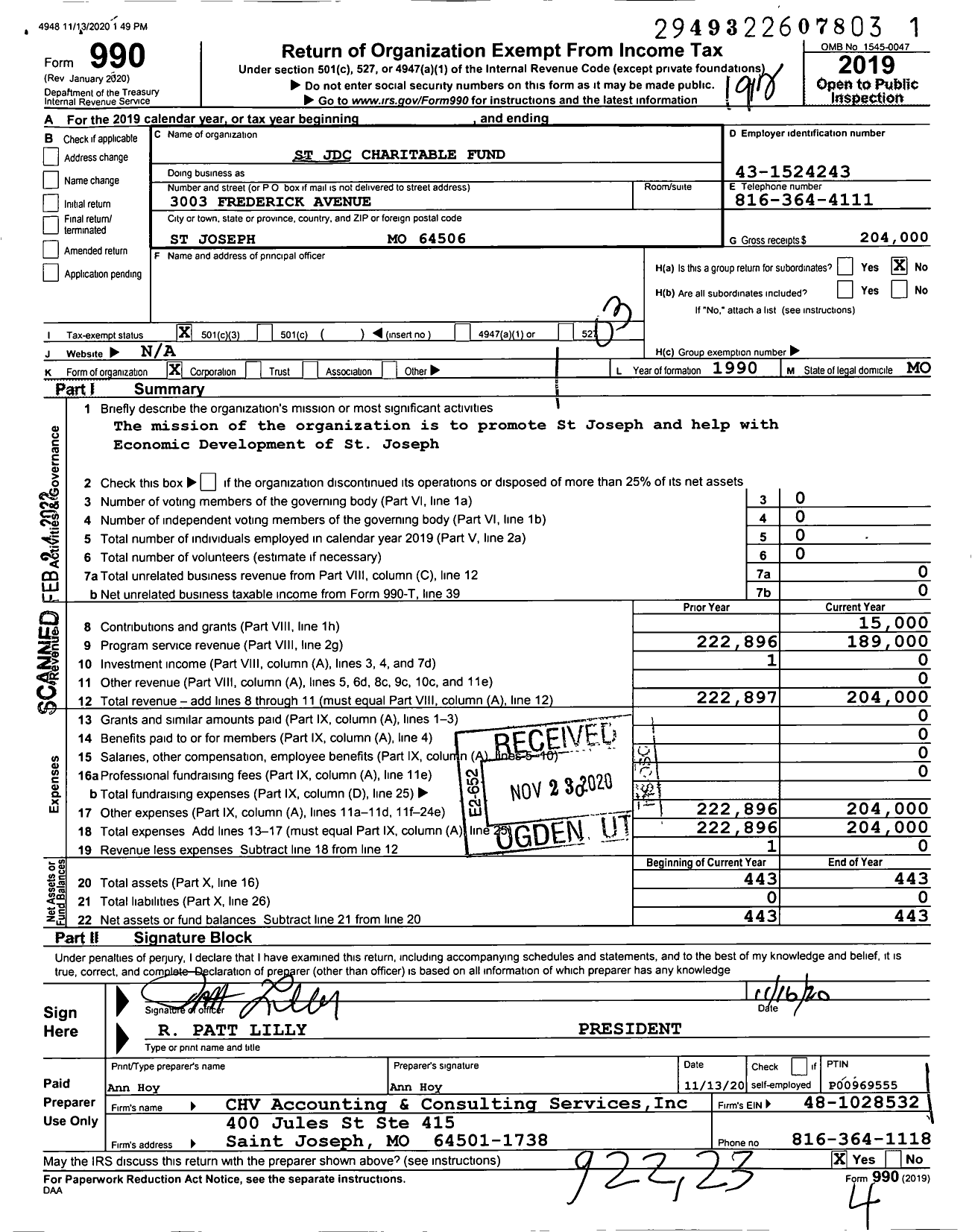 Image of first page of 2019 Form 990 for St JDC Charitable Fund