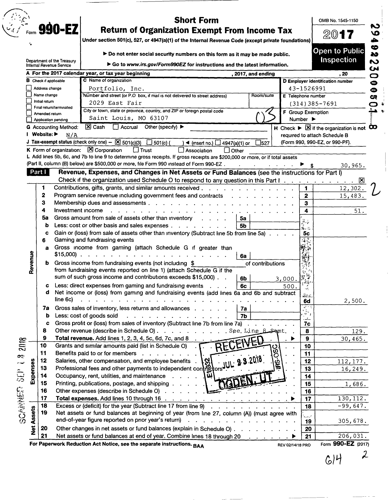 Image of first page of 2017 Form 990EZ for Portfolio