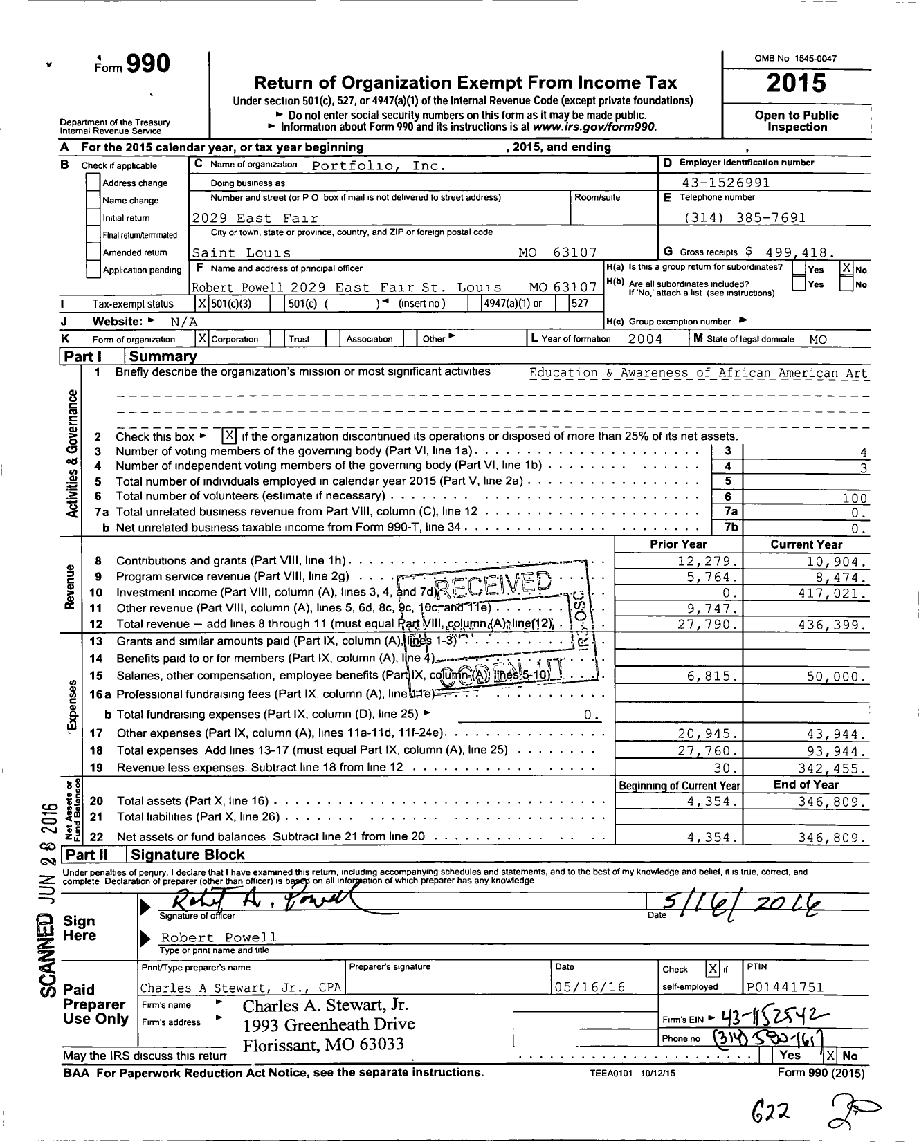 Image of first page of 2015 Form 990 for Portfolio