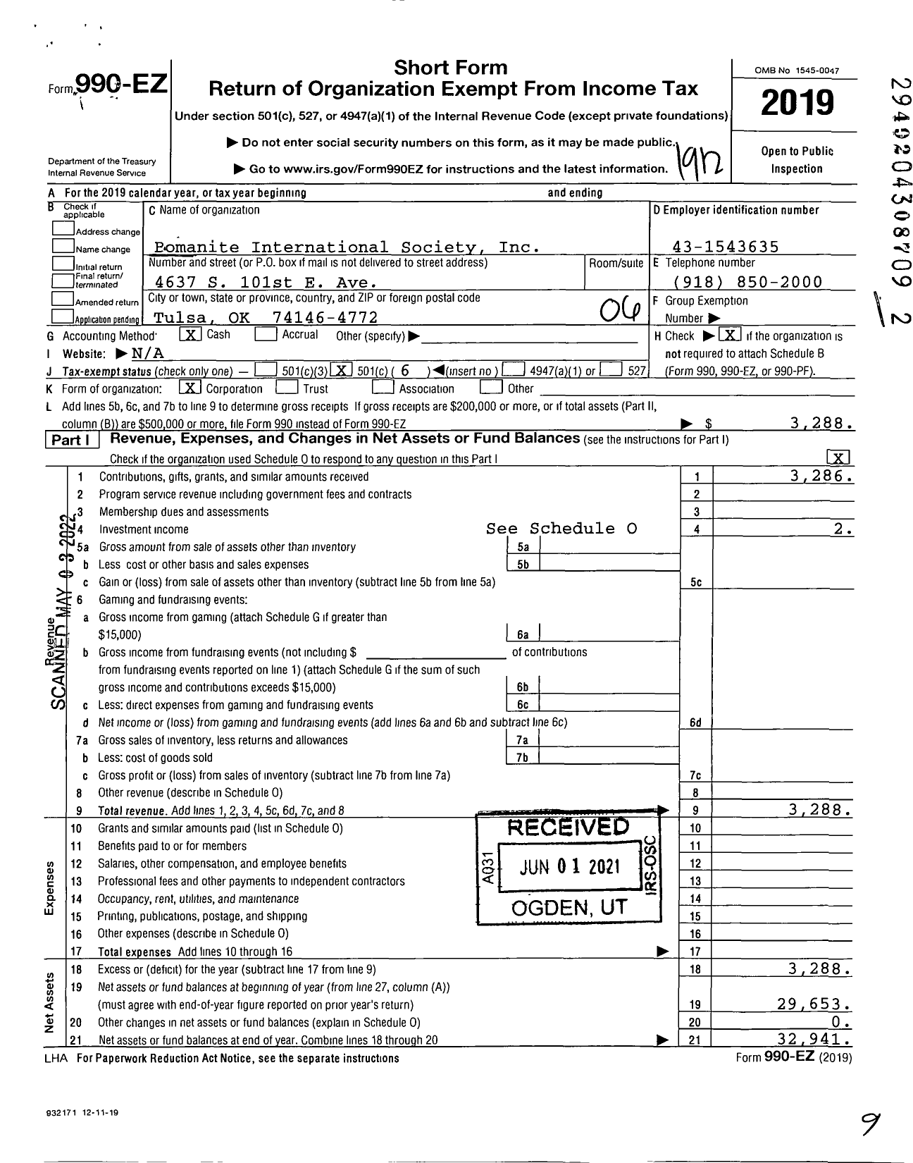 Image of first page of 2019 Form 990EO for Bomanite International Society