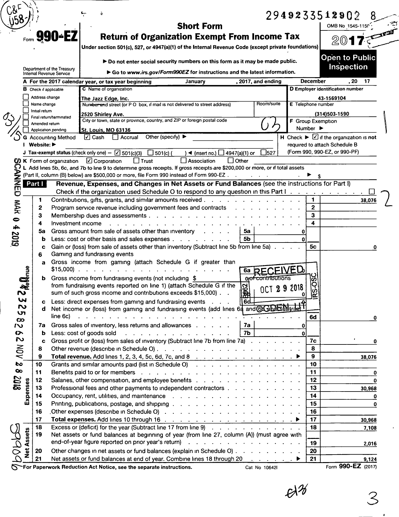 Image of first page of 2017 Form 990EZ for Jazz Edge