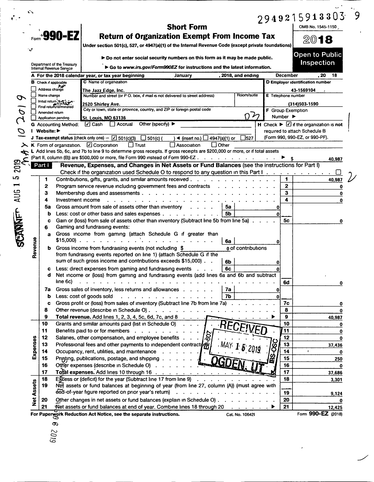 Image of first page of 2018 Form 990EZ for Jazz Edge