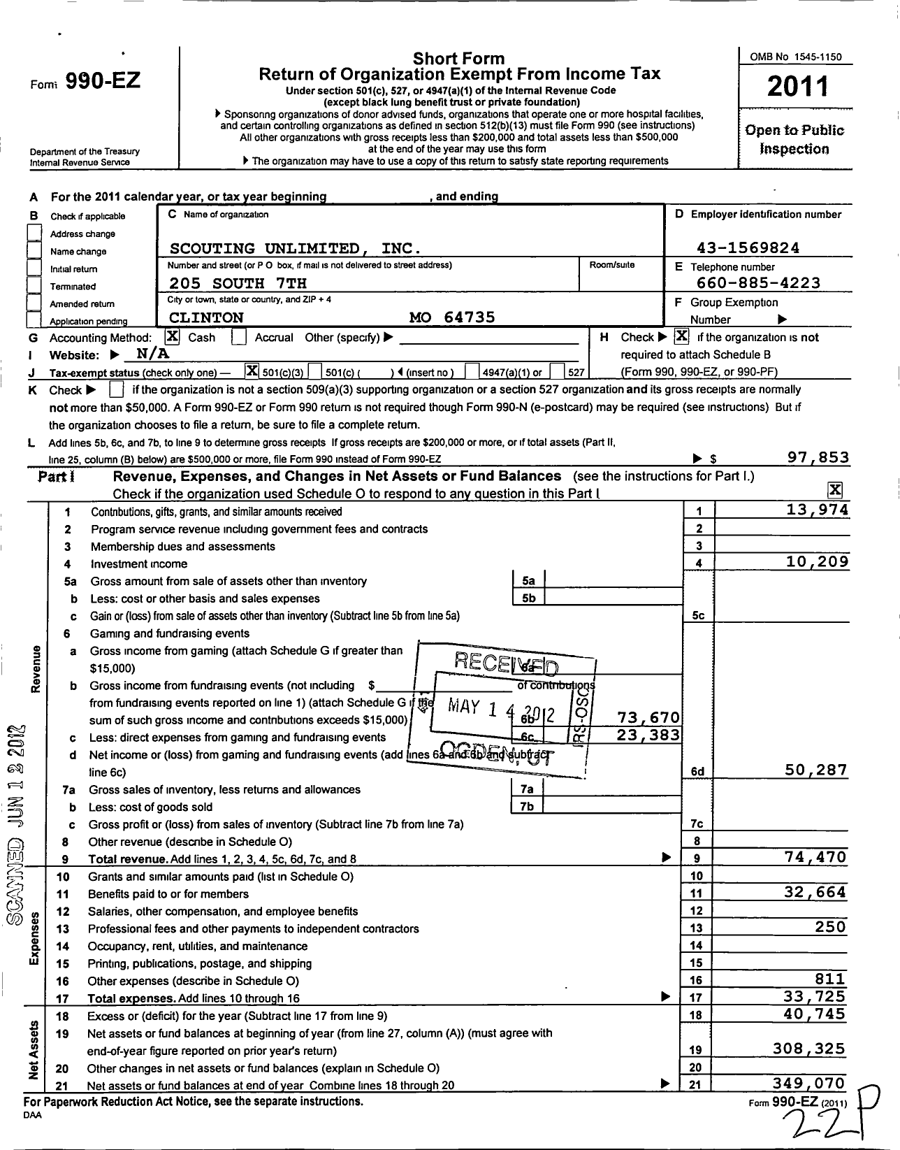 Image of first page of 2011 Form 990EZ for Scouting Unlimited