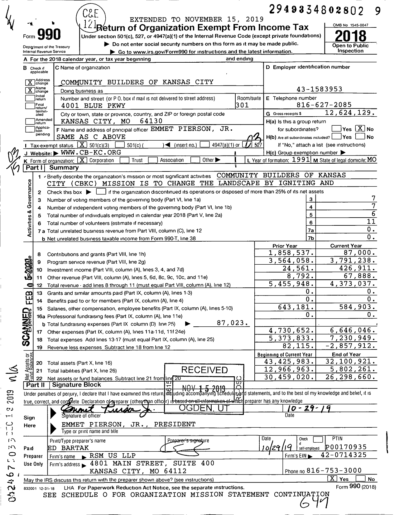 Image of first page of 2018 Form 990 for Community Builders of Kansas City