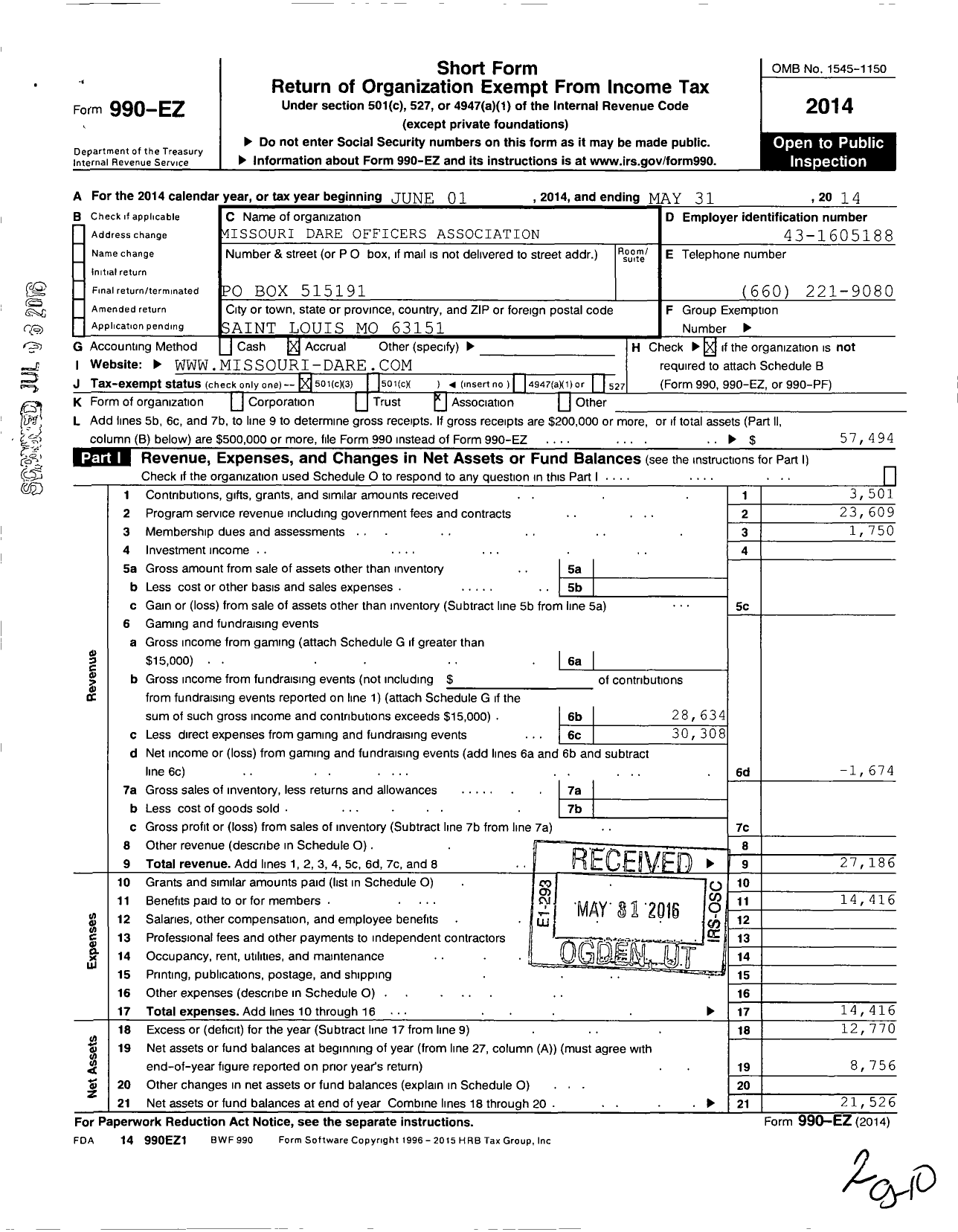 Image of first page of 2013 Form 990EZ for Missouri D A R E Officers Association