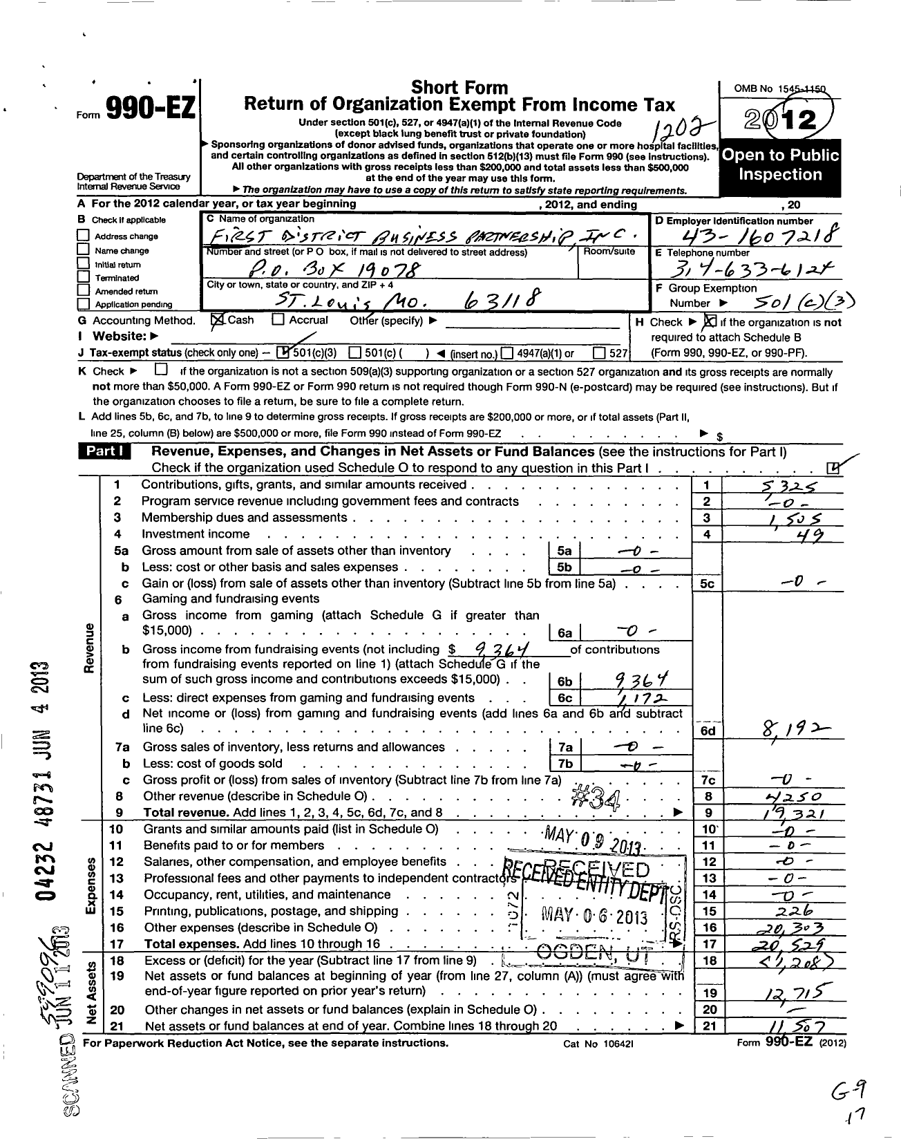 Image of first page of 2011 Form 990EZ for First District Business Partnership