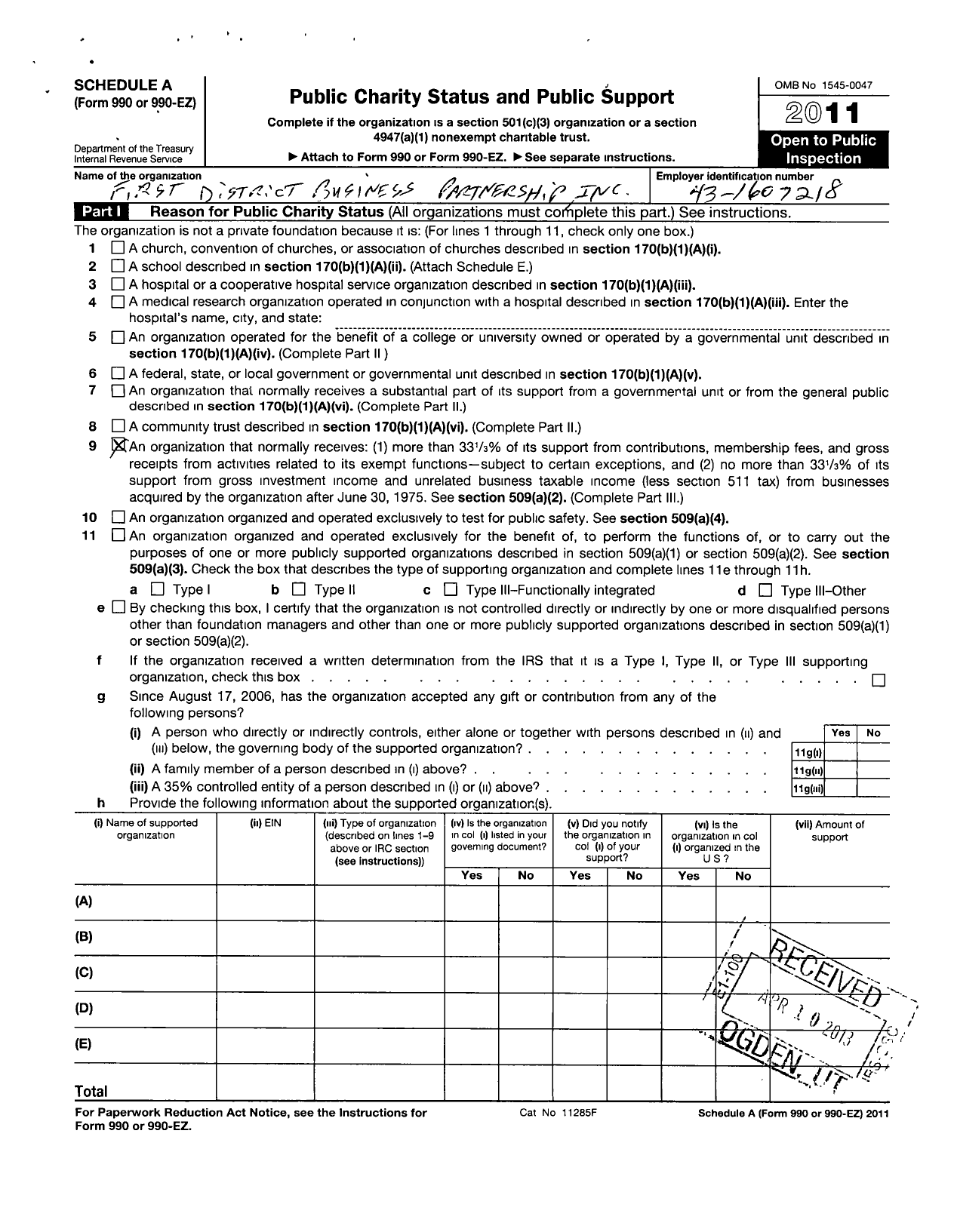 Image of first page of 2011 Form 990ER for First District Business Partnership