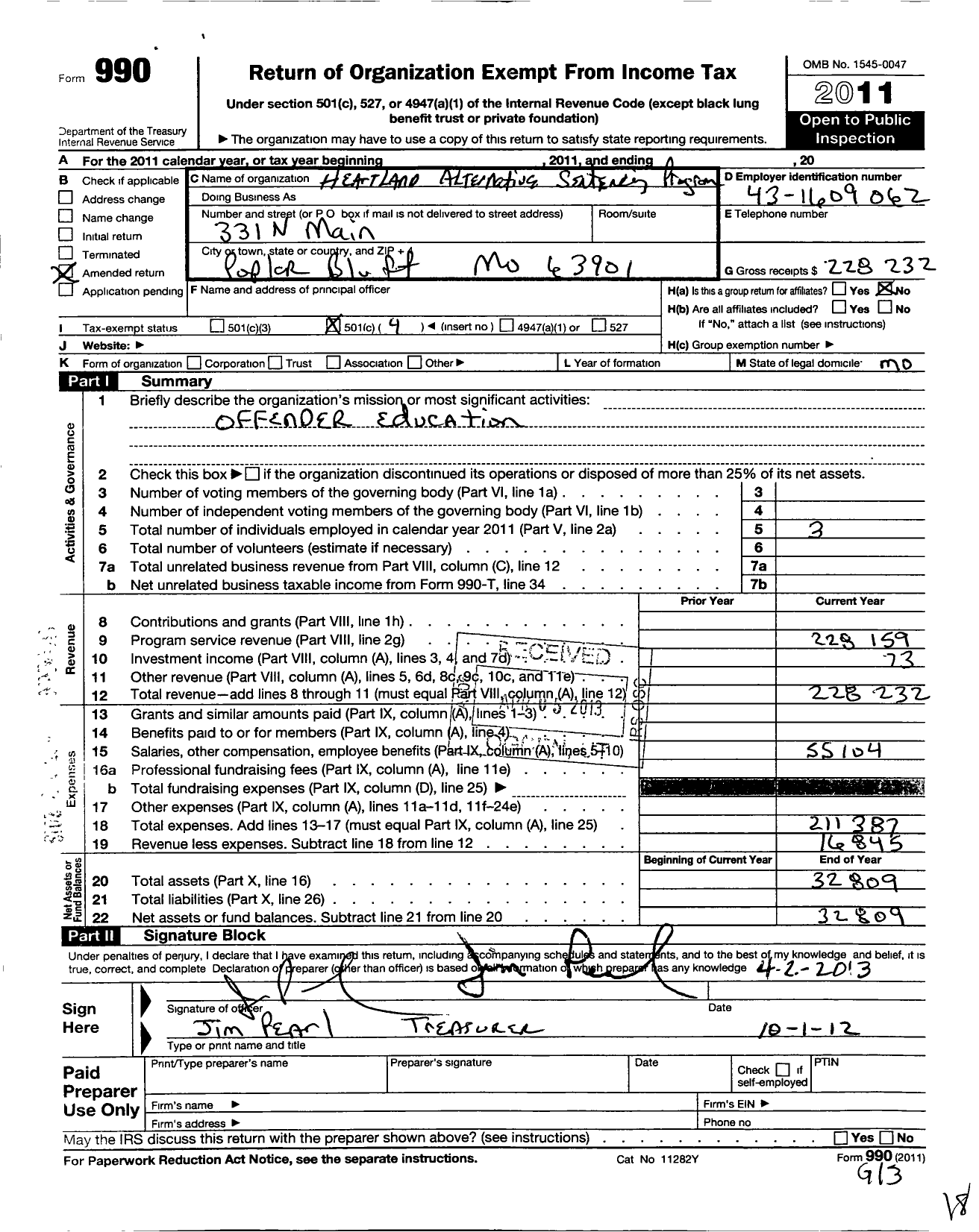 Image of first page of 2011 Form 990O for Heartland Alternative Service Program