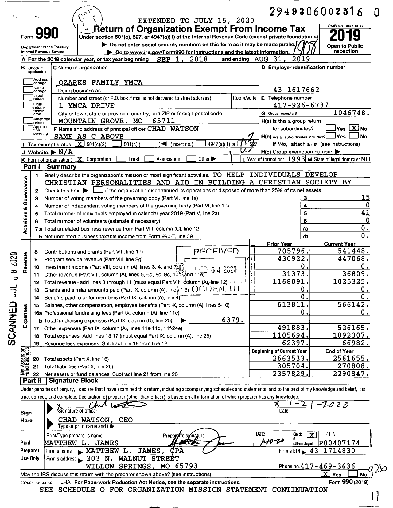 Image of first page of 2018 Form 990 for Ozarks Family Ymca