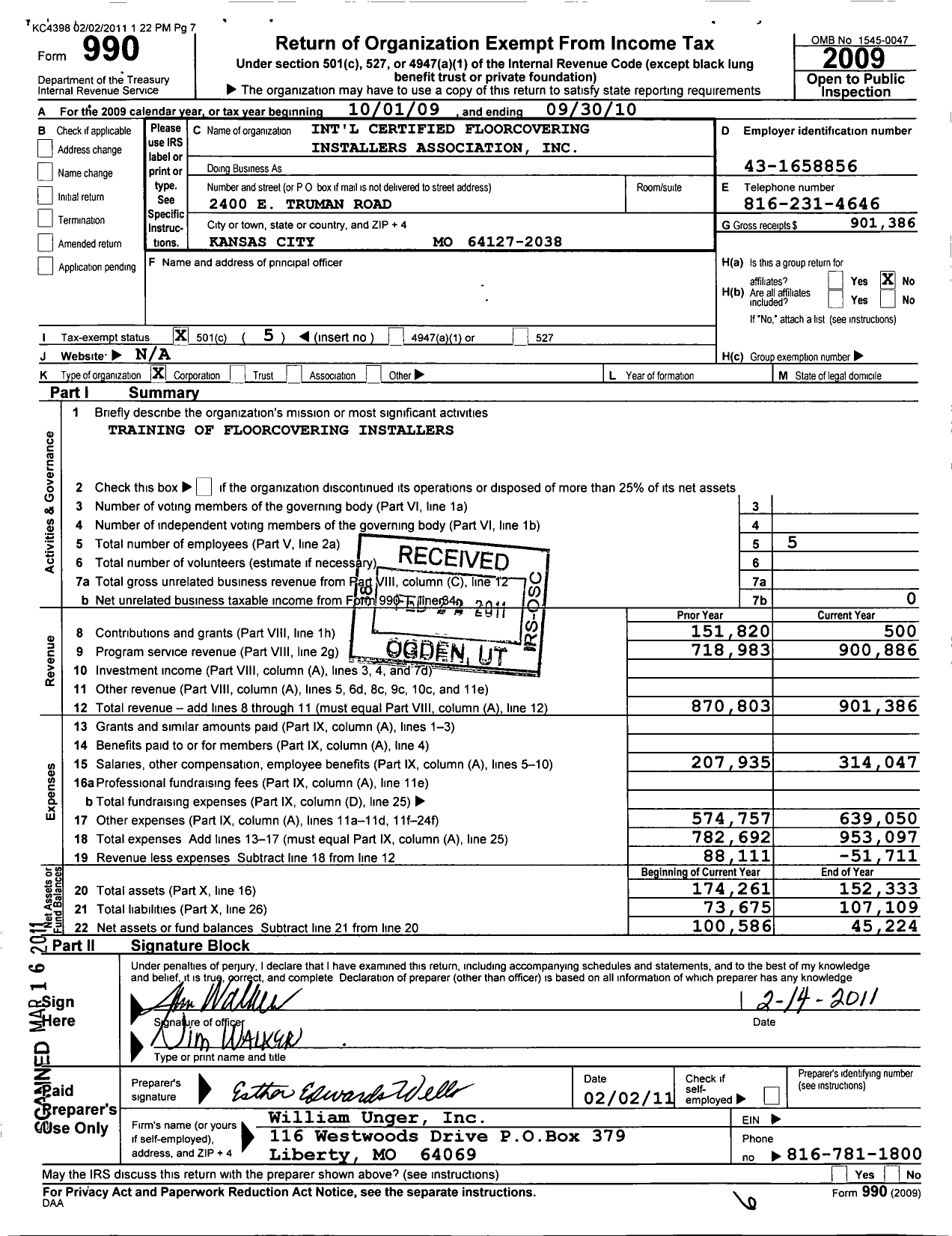 Image of first page of 2009 Form 990O for International Certified Floorcovering Installers Association