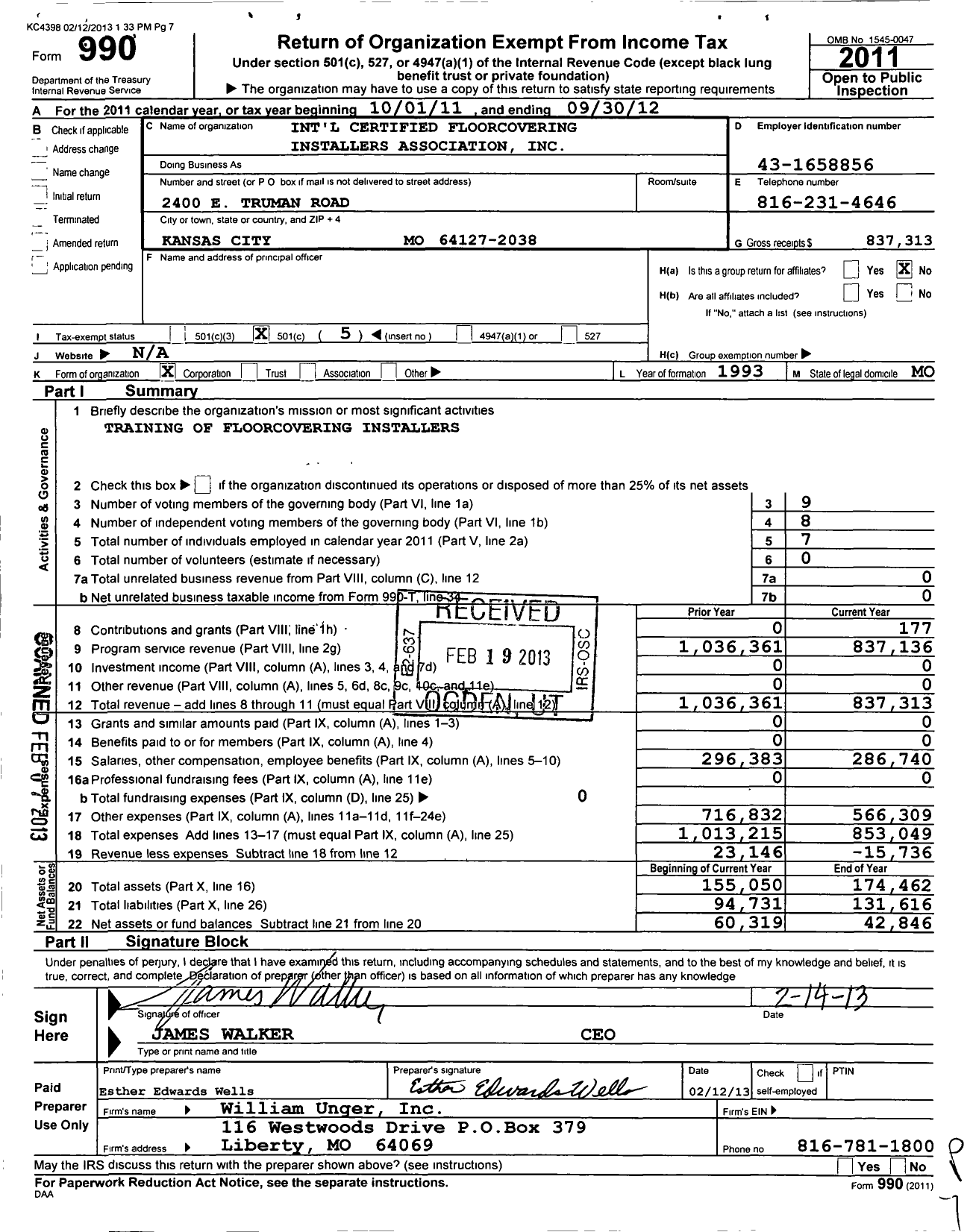 Image of first page of 2011 Form 990O for International Certified Floorcovering Installers Association