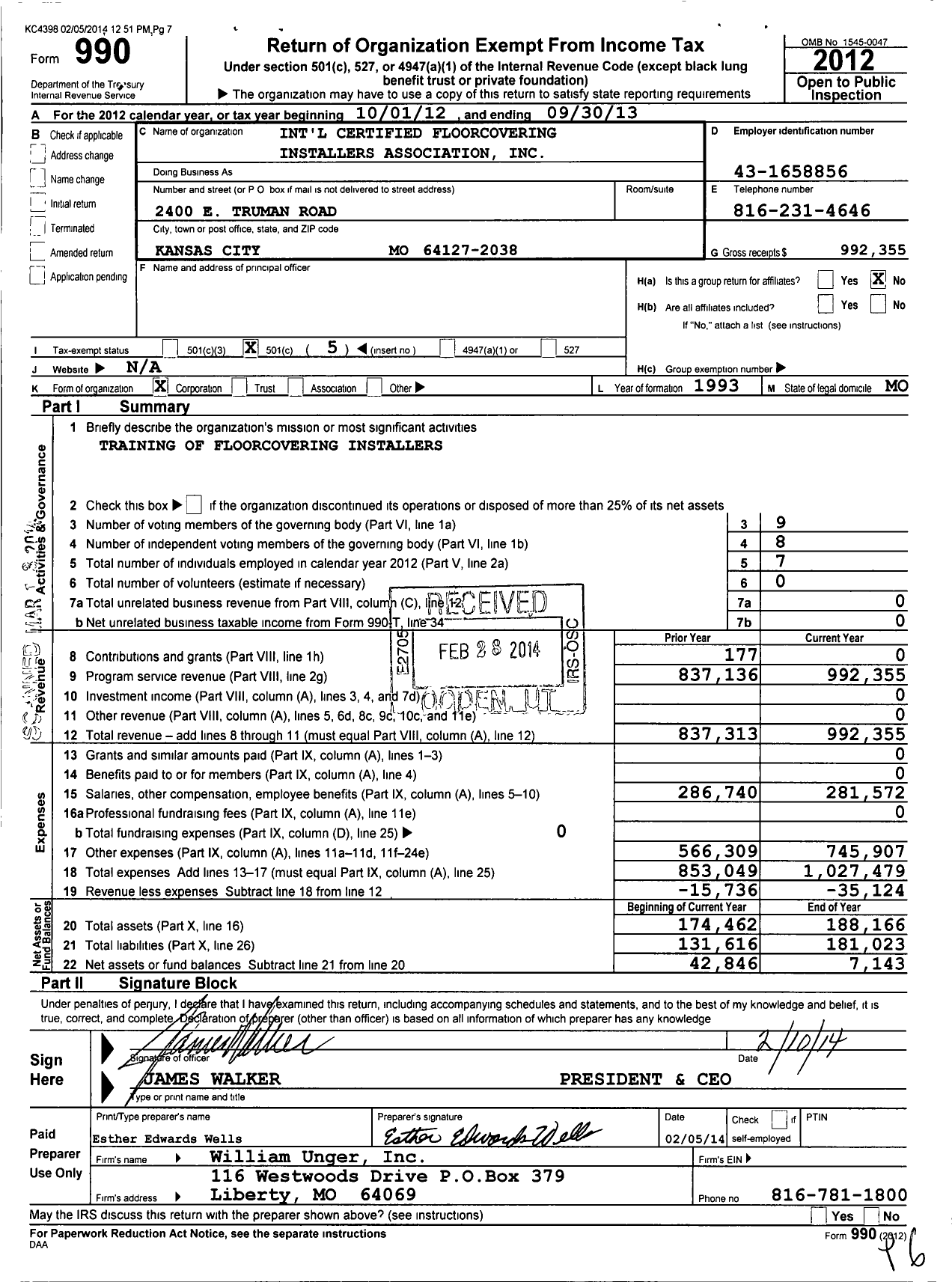 Image of first page of 2012 Form 990O for International Certified Floorcovering Installers Association