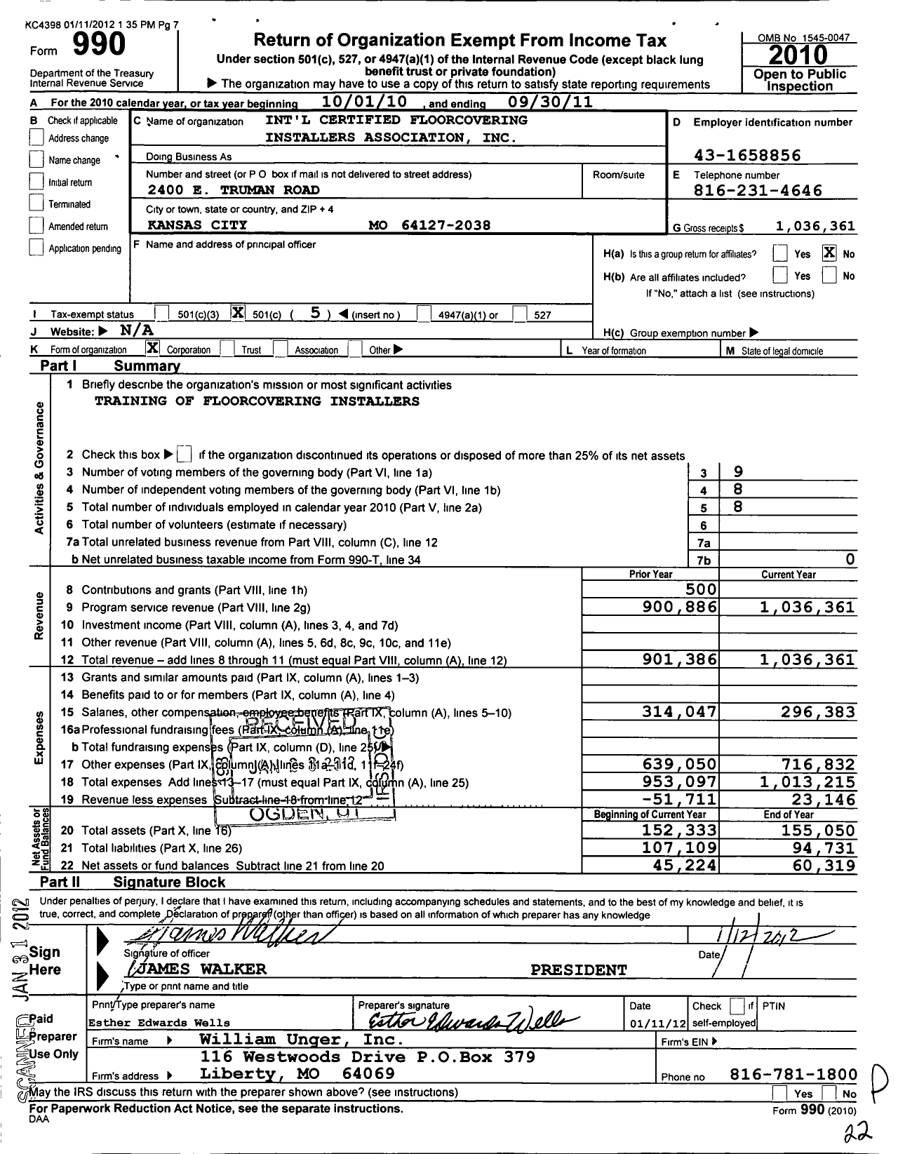 Image of first page of 2010 Form 990O for International Certified Floorcovering Installers Association