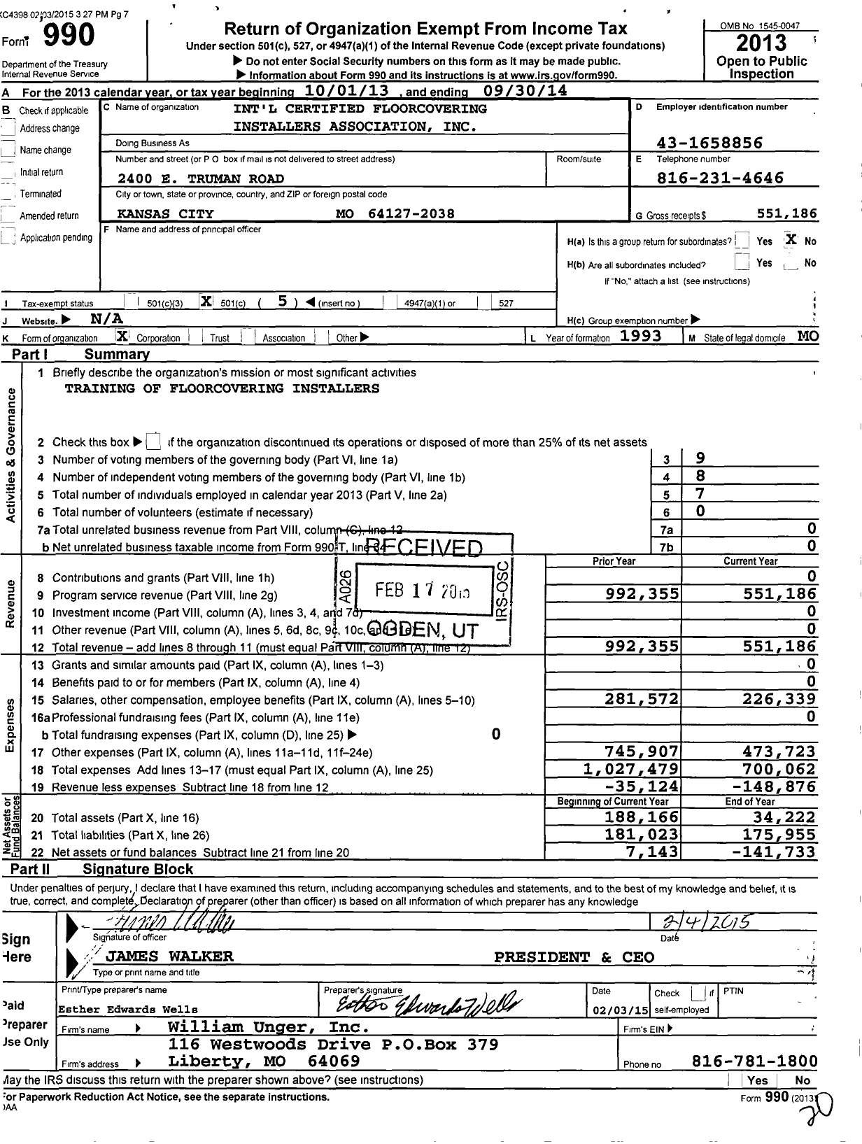 Image of first page of 2013 Form 990O for International Certified Floorcovering Installers Association