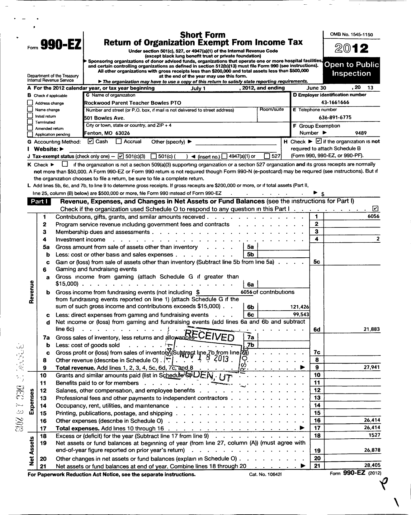 Image of first page of 2012 Form 990EZ for Rockwood Parent Teacher Organization Council