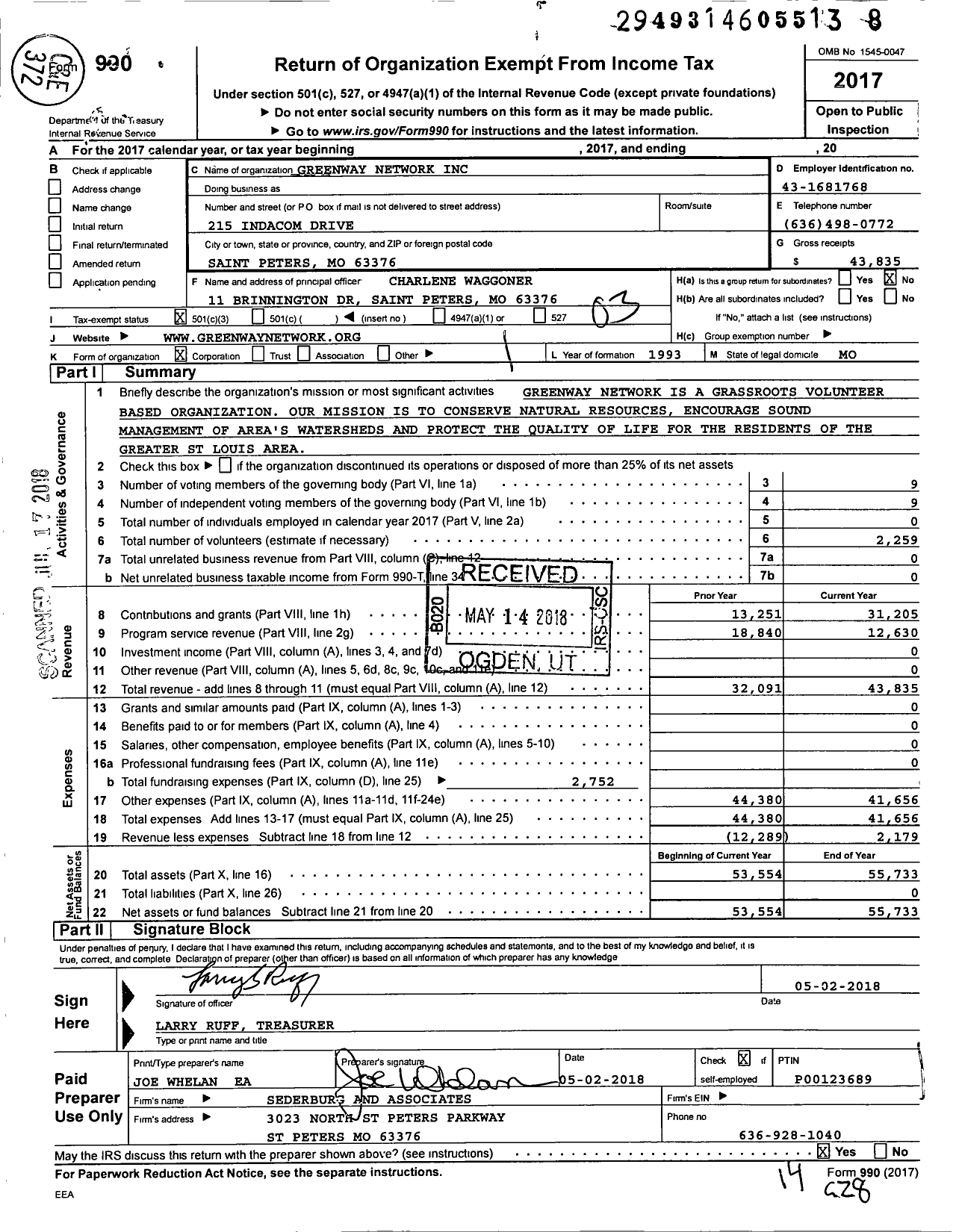 Image of first page of 2017 Form 990 for Greenway Network