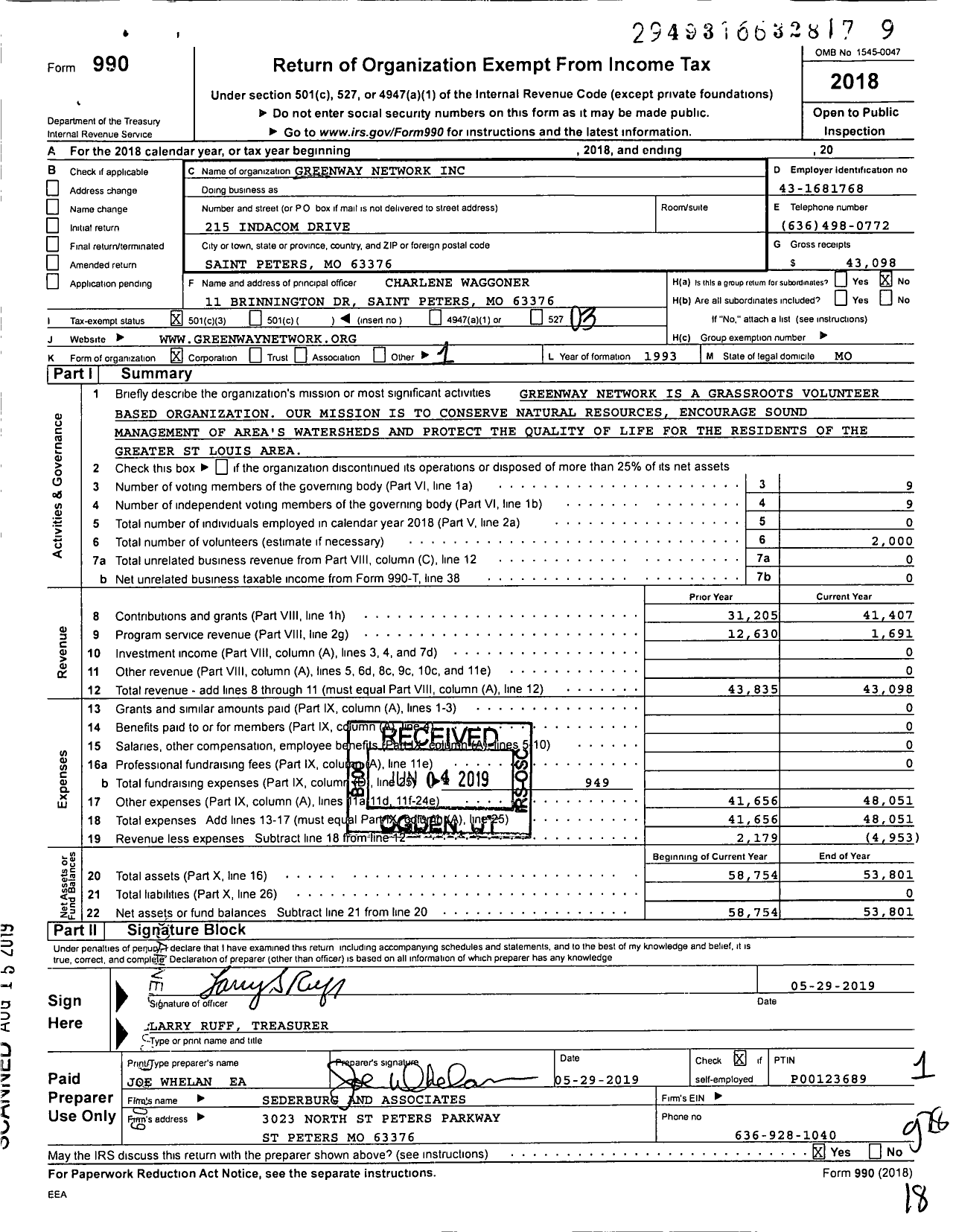 Image of first page of 2018 Form 990 for Greenway Network