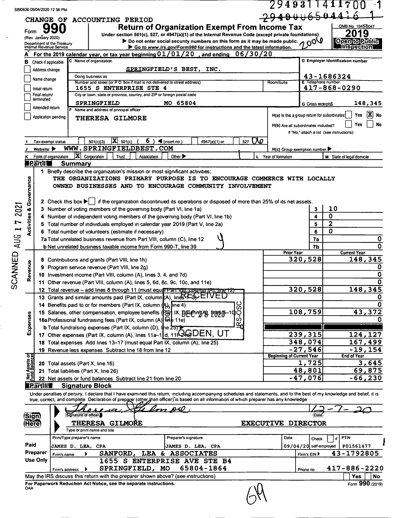 Image of first page of 2019 Form 990O for Springfield's Best