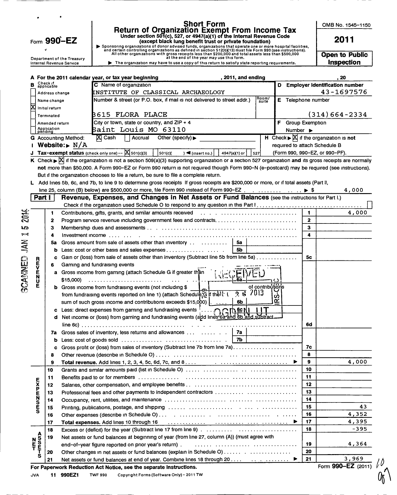 Image of first page of 2011 Form 990EZ for Institute of Classical Archaeology