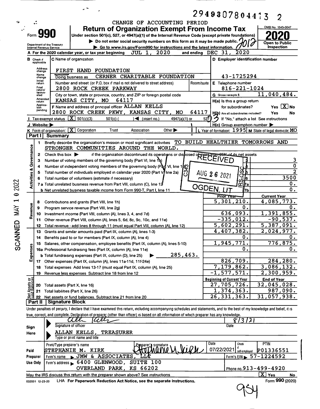 Image of first page of 2020 Form 990 for Oracle Health Foundation